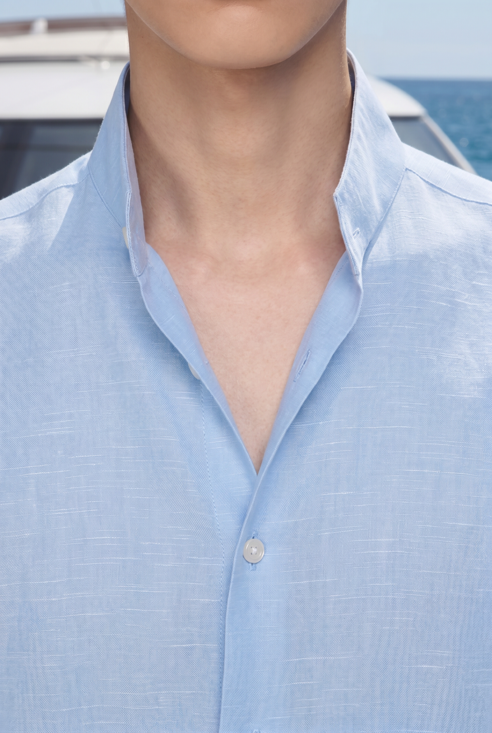 Mayfair Sky Mandarin Linen Shirt