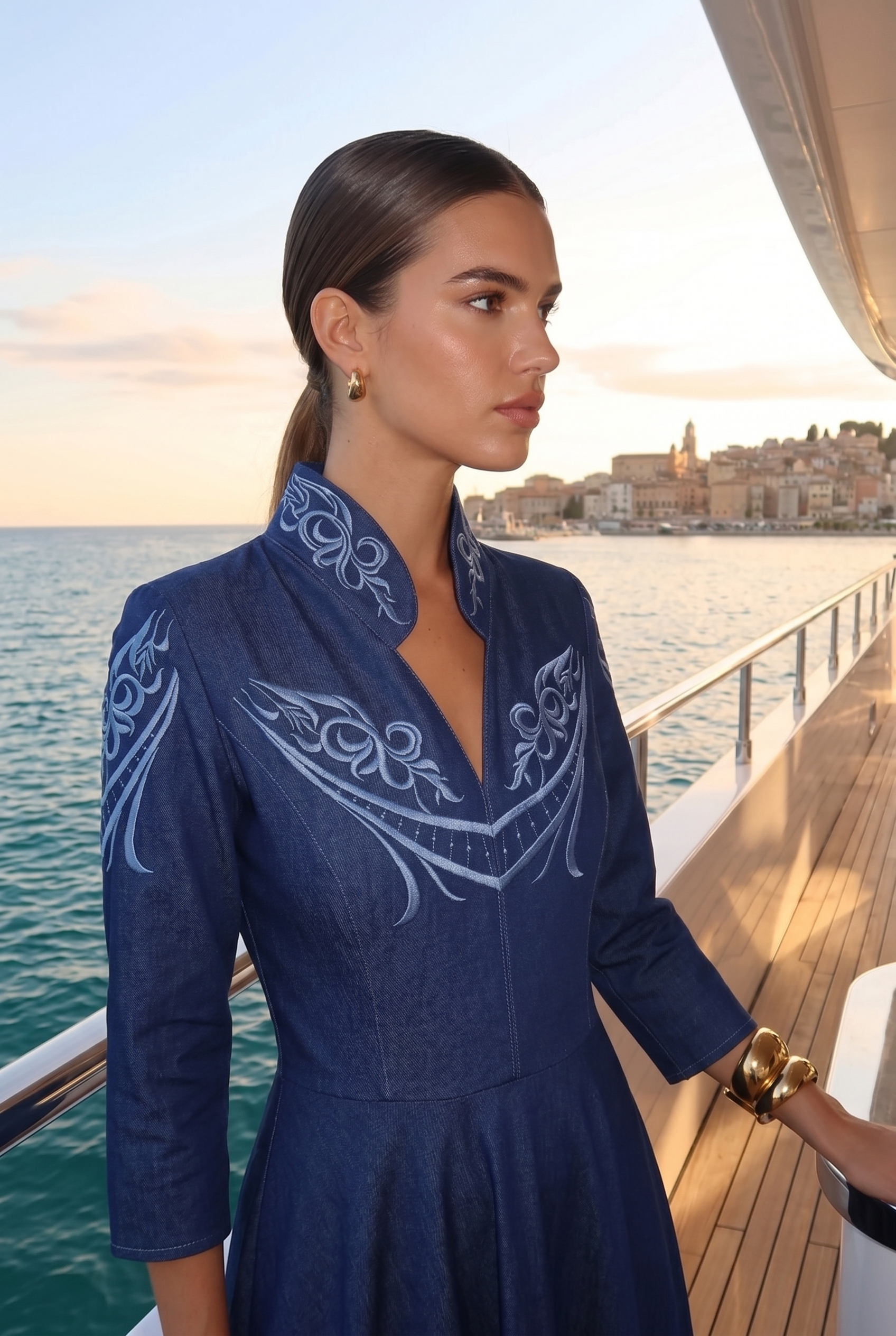 Celeste Embroidered Denim Maxi Dress