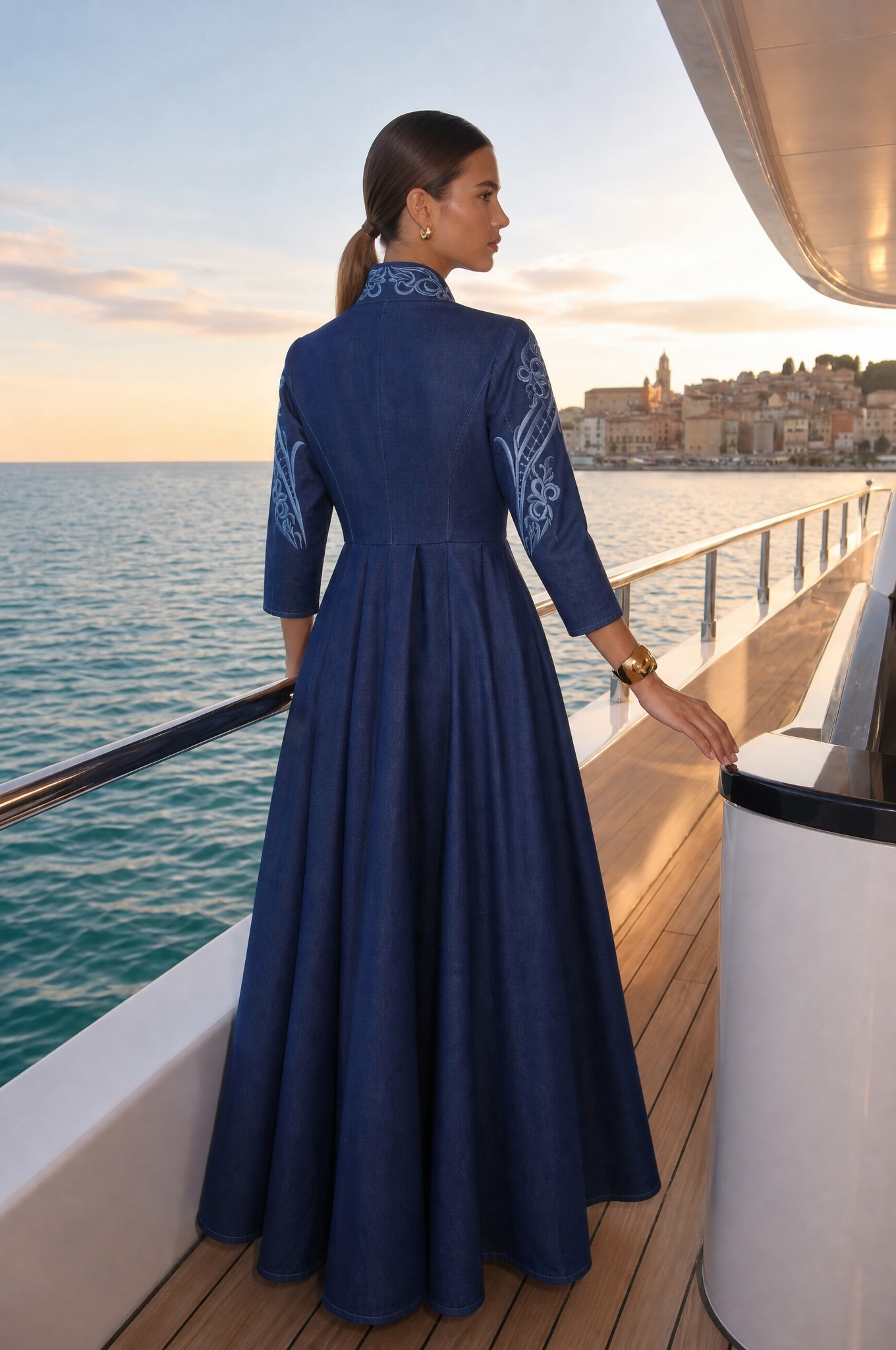 Celeste Embroidered Denim Maxi Dress