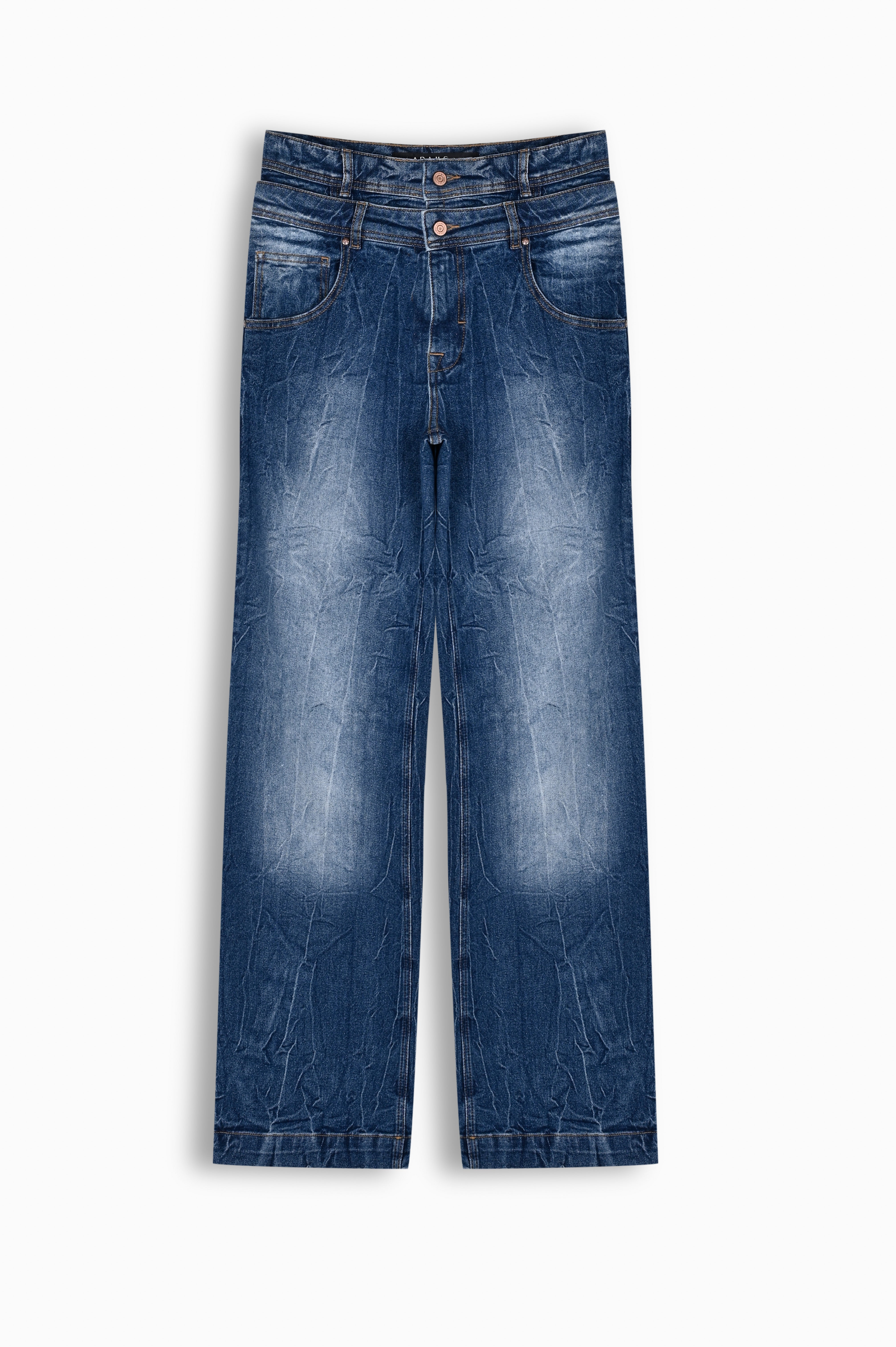 Indigo Distressed Wide-Leg Denim Trousers