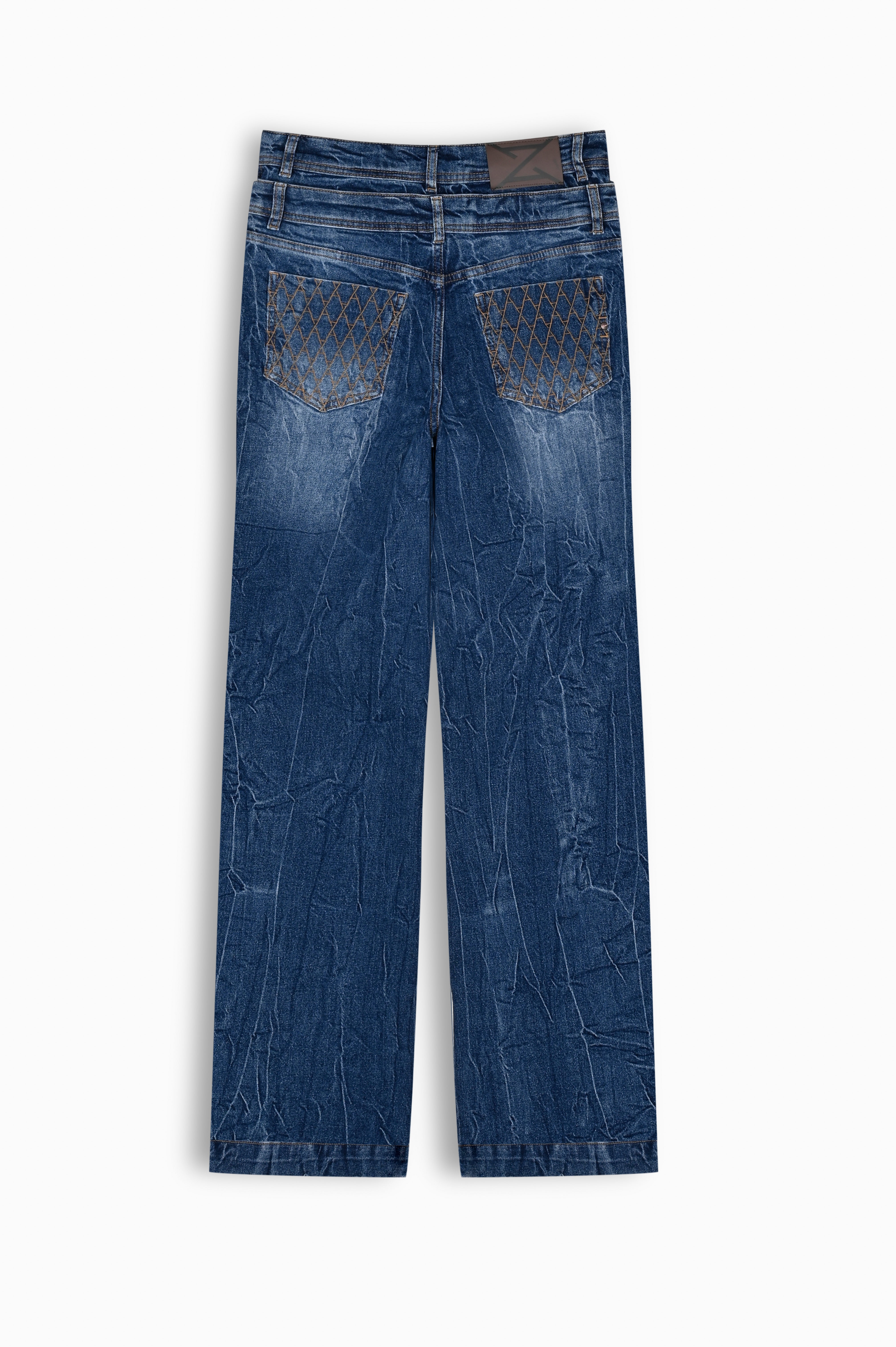 Indigo Distressed Wide-Leg Denim Trousers