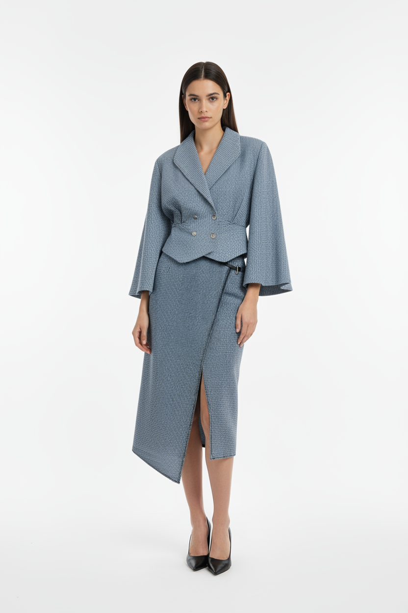 Powder Blue Textured Cropped Jacket