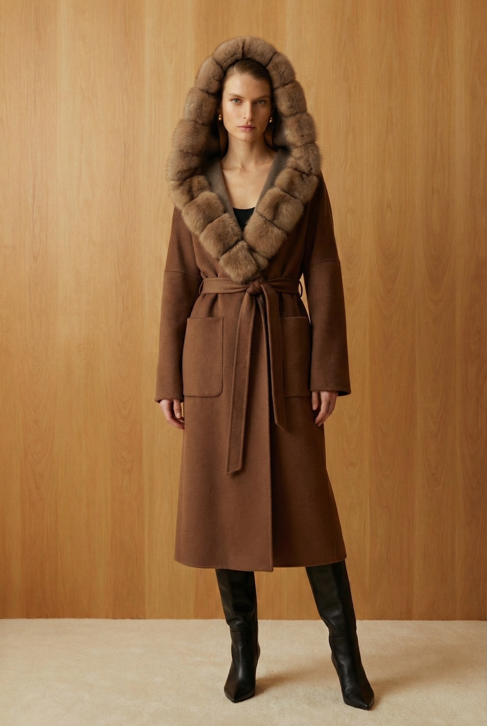 Arden Sable Fur Cashmere Blend Coat