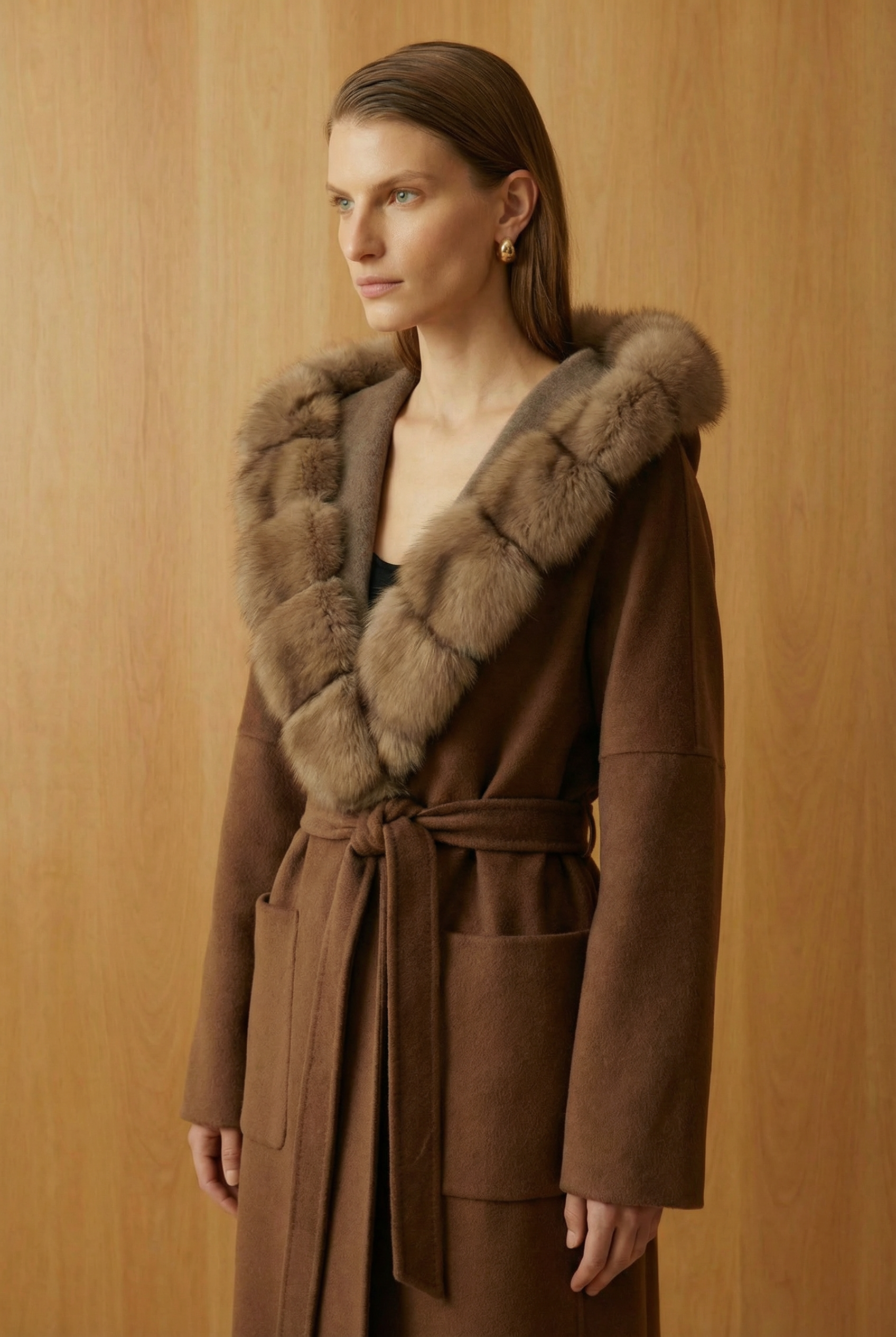 Arden Sable Fur Cashmere Blend Coat