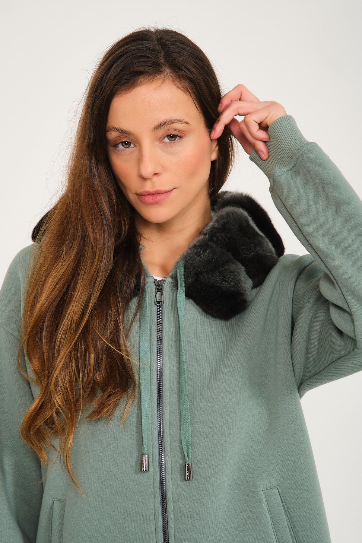 Mint Green Chinchilla Fur Hoodie