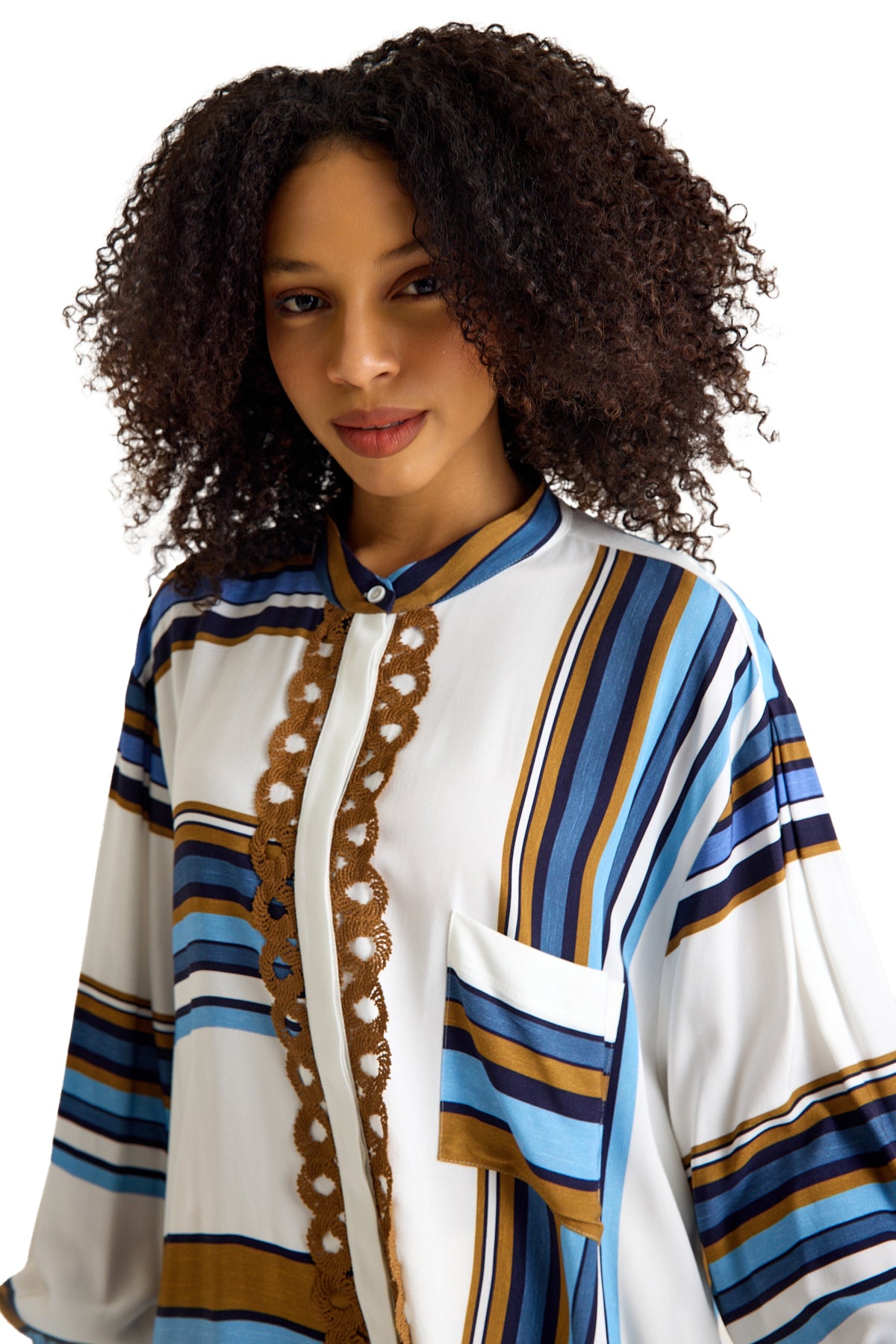 Striped Women's Blouse with Embroidery