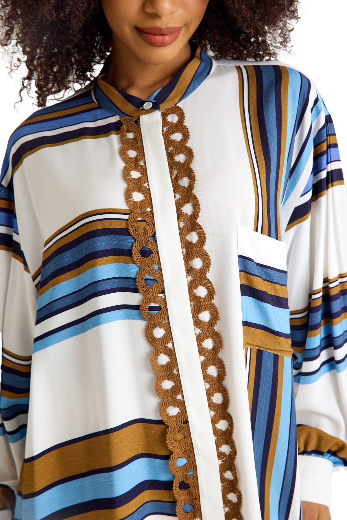 Striped Women's Blouse with Embroidery