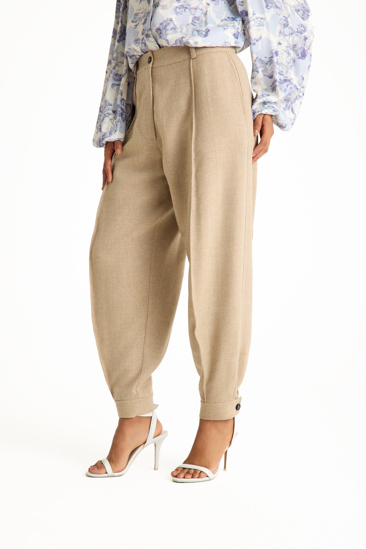 Beige High-Waisted Women's Trousers