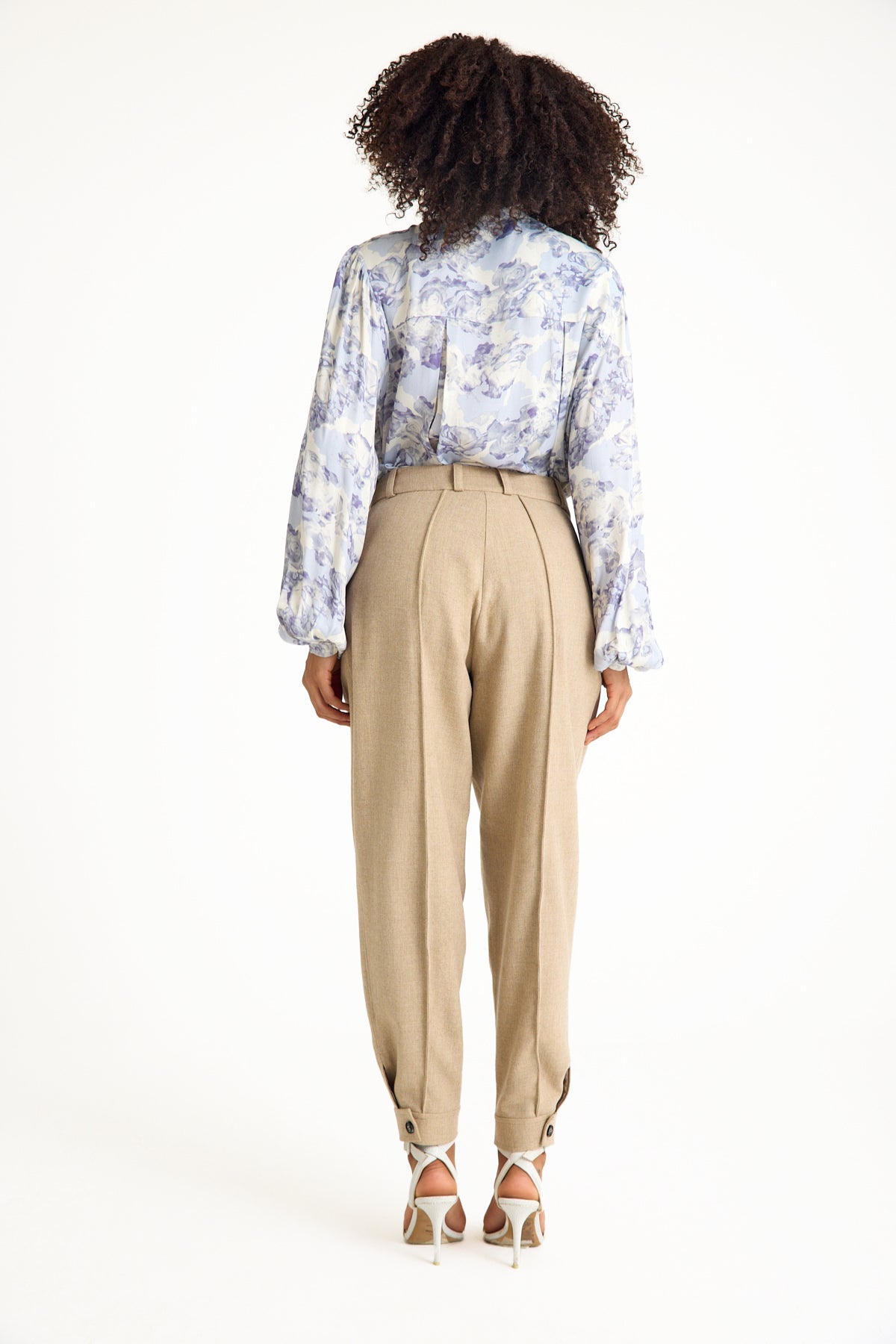 Beige High-Waisted Women's Trousers