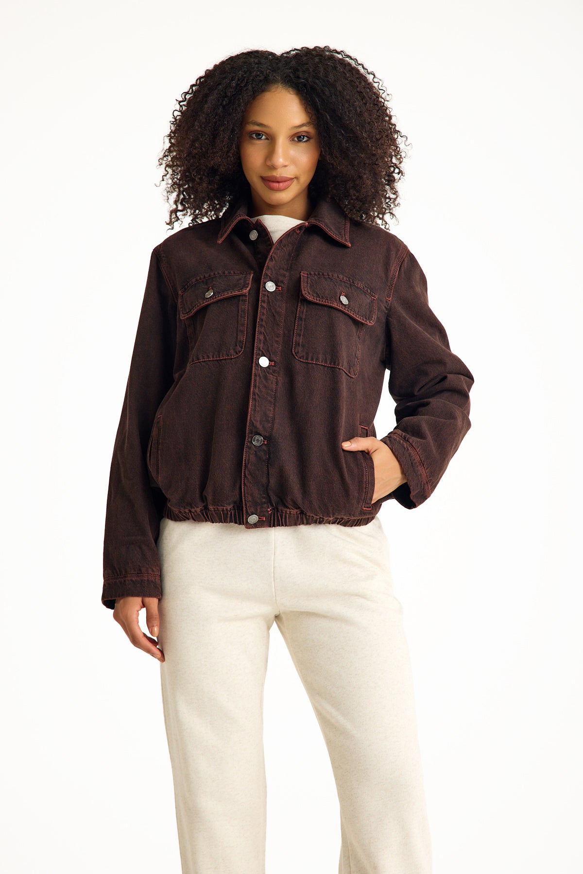 Burgundy Denim Women's Jacket