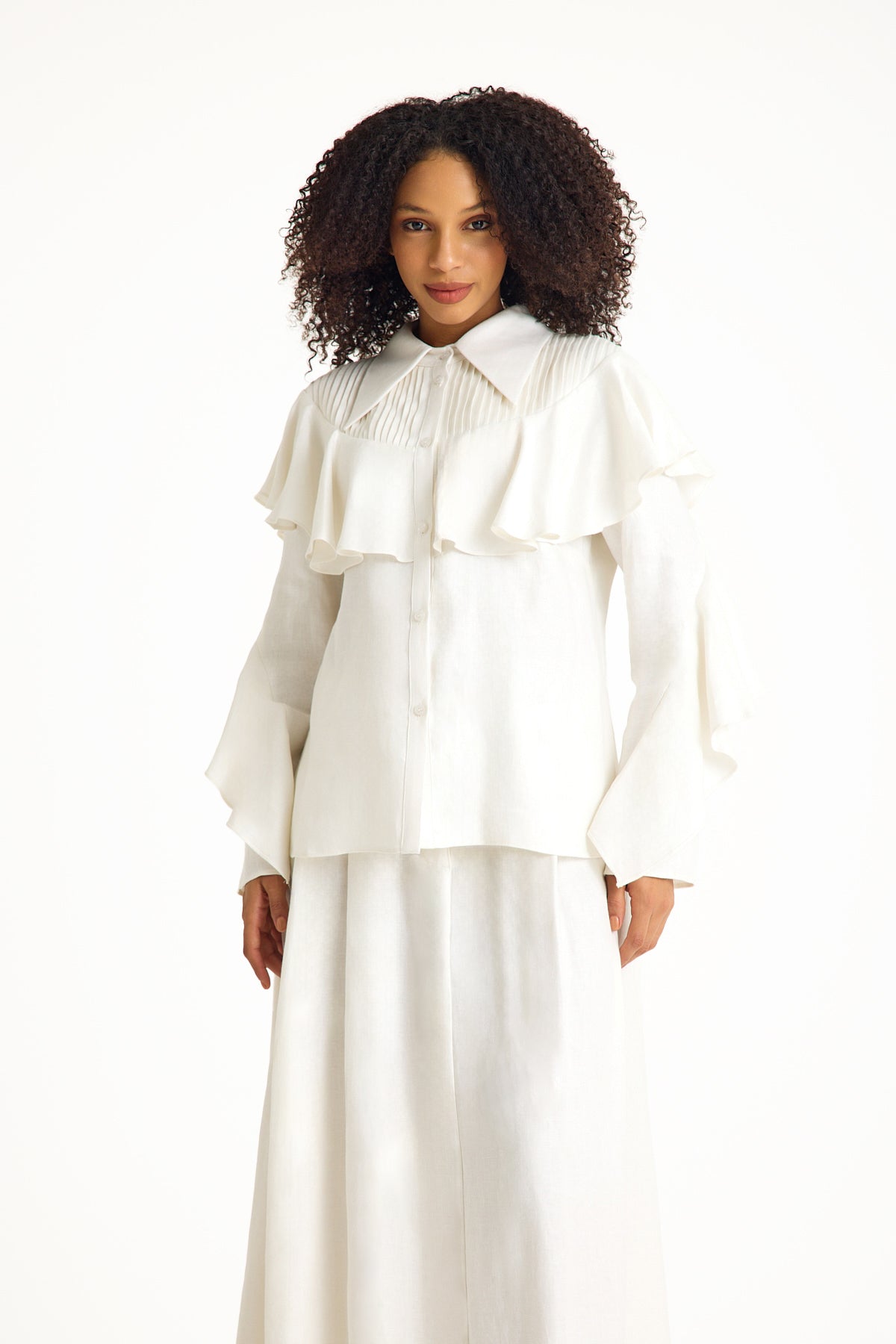 White Ruffled Women's Blouse