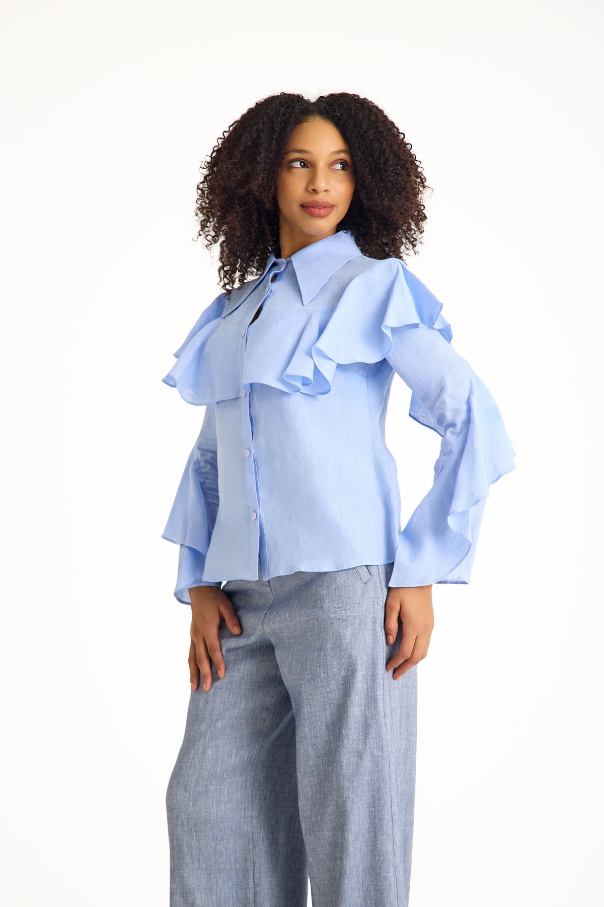 Azul Blue Ruffled Women's Blouse