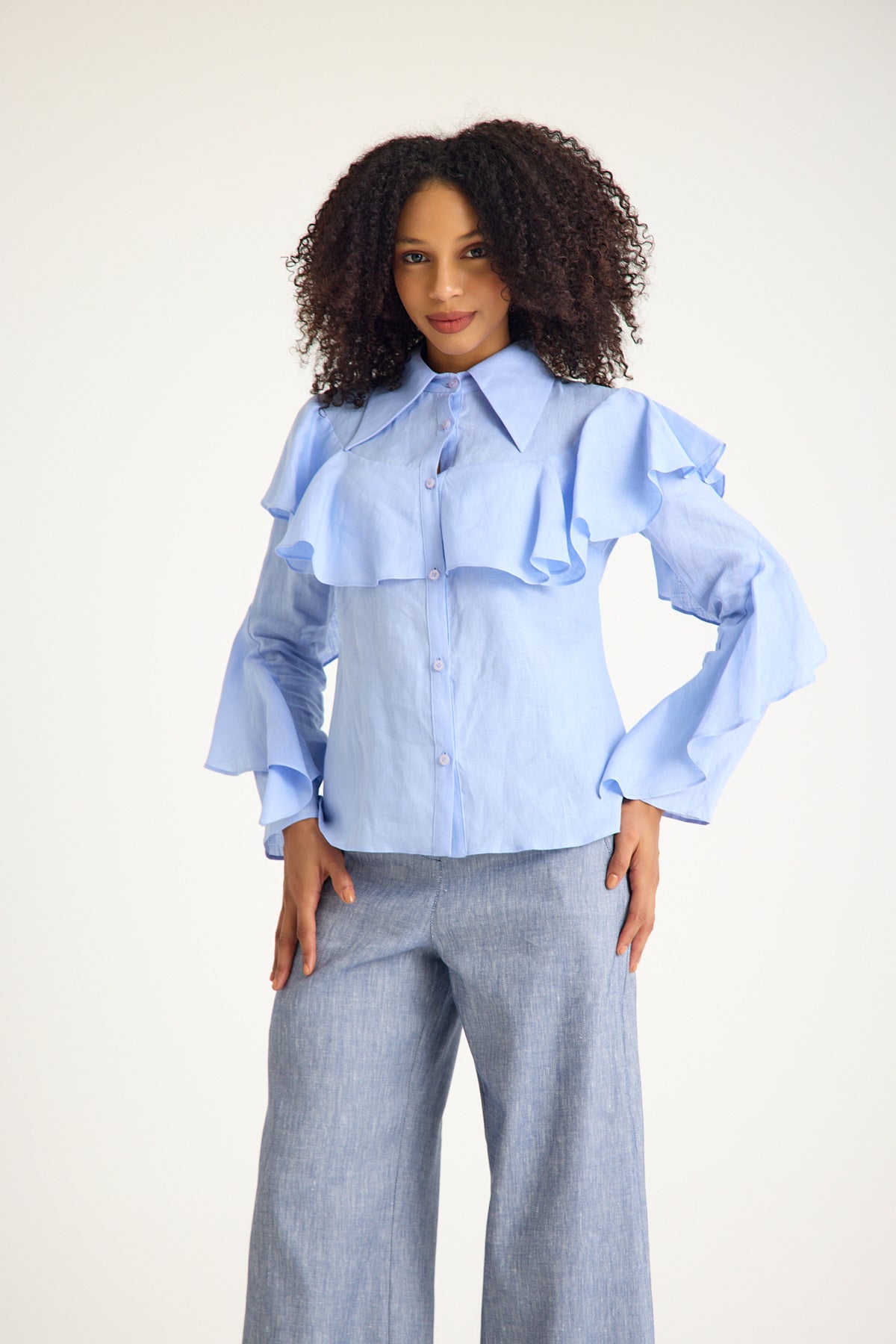 Azul Blue Ruffled Shirt