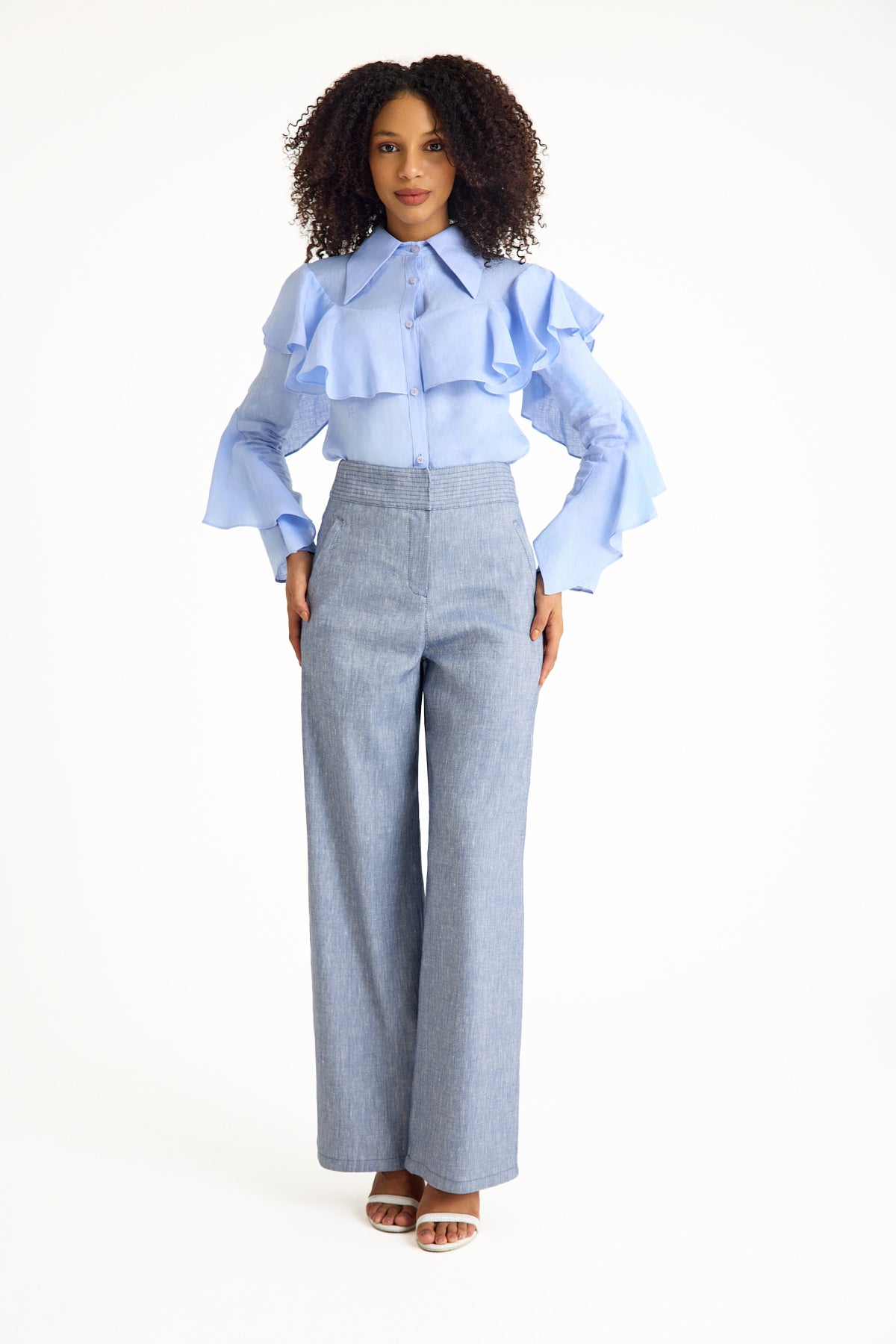 Light Blue High-Waisted Women's Trousers