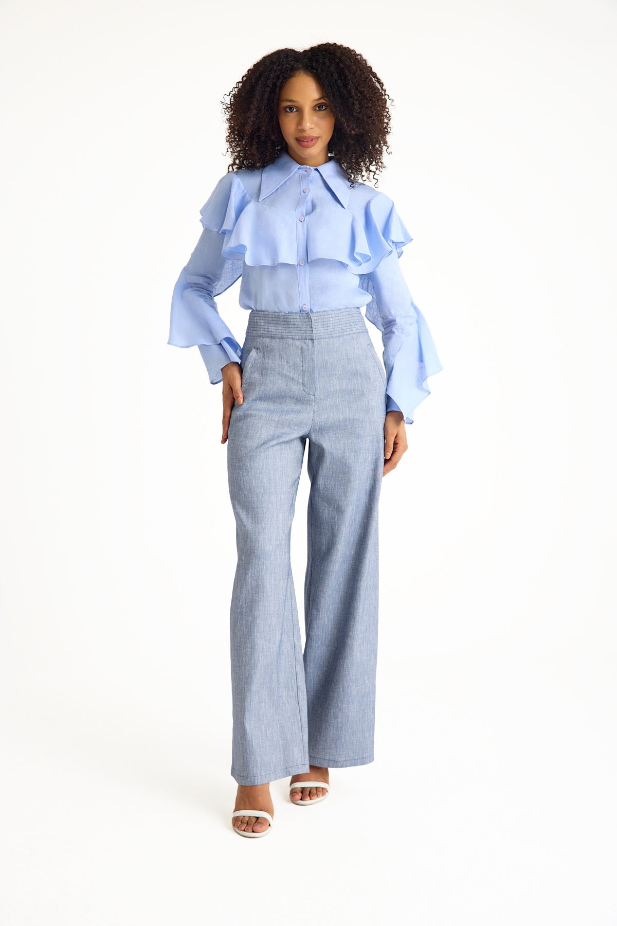 Light Blue High-Waisted Women's Trousers