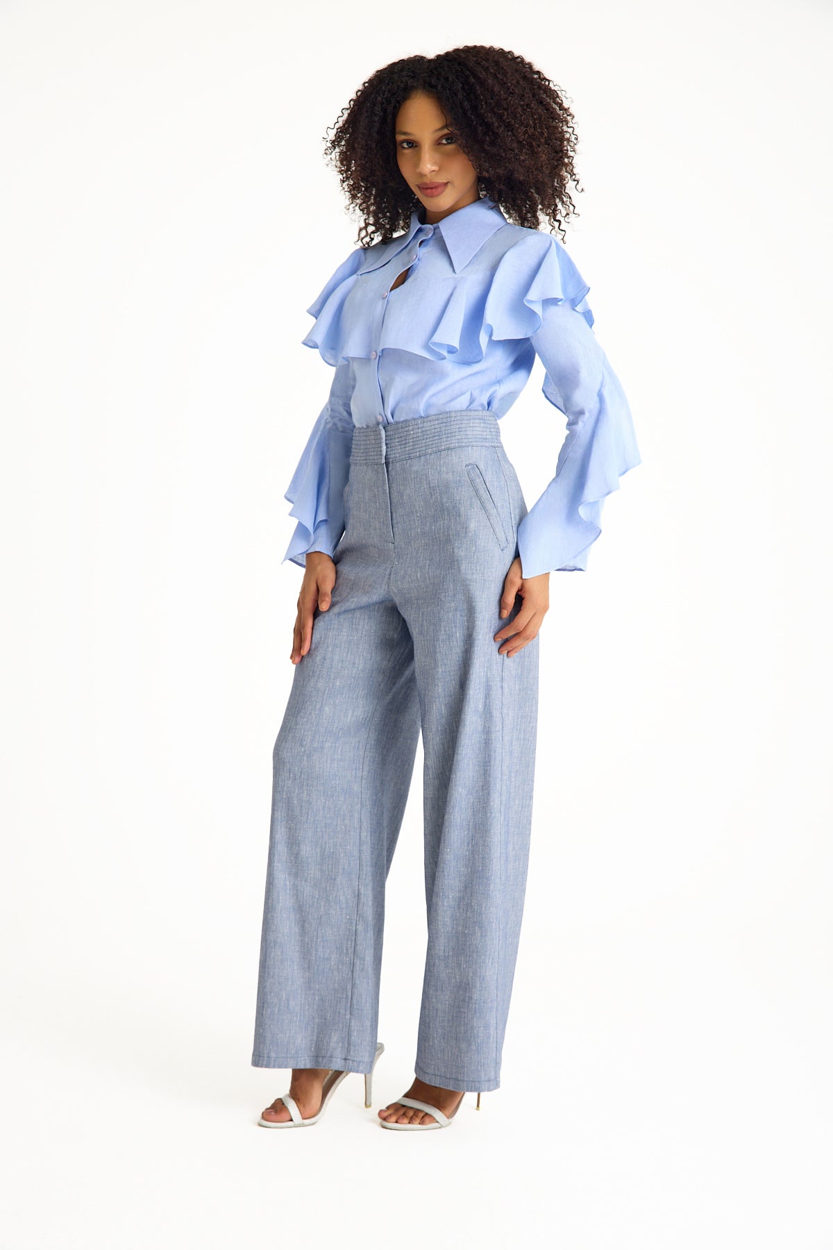 Light Blue High-Waisted Women's Trousers