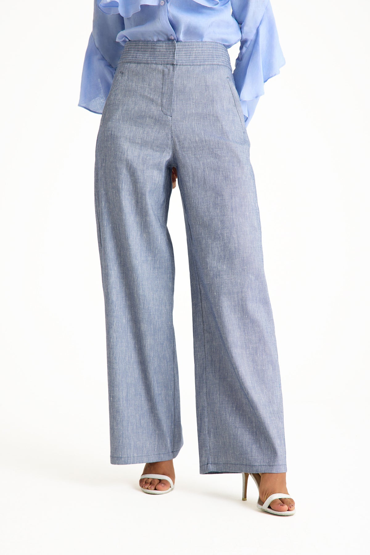 Light Blue High-Waisted Women's Trousers