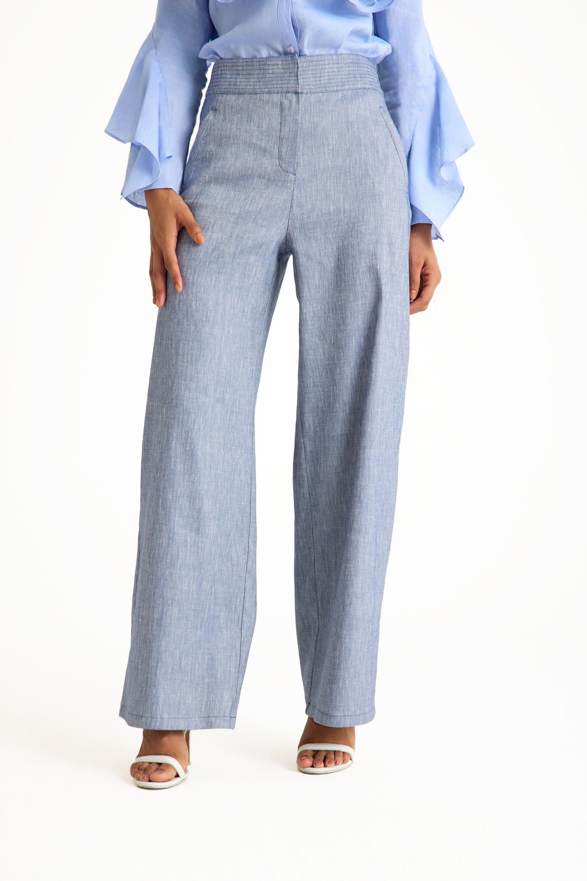 Light Blue High-Waisted Women's Trousers