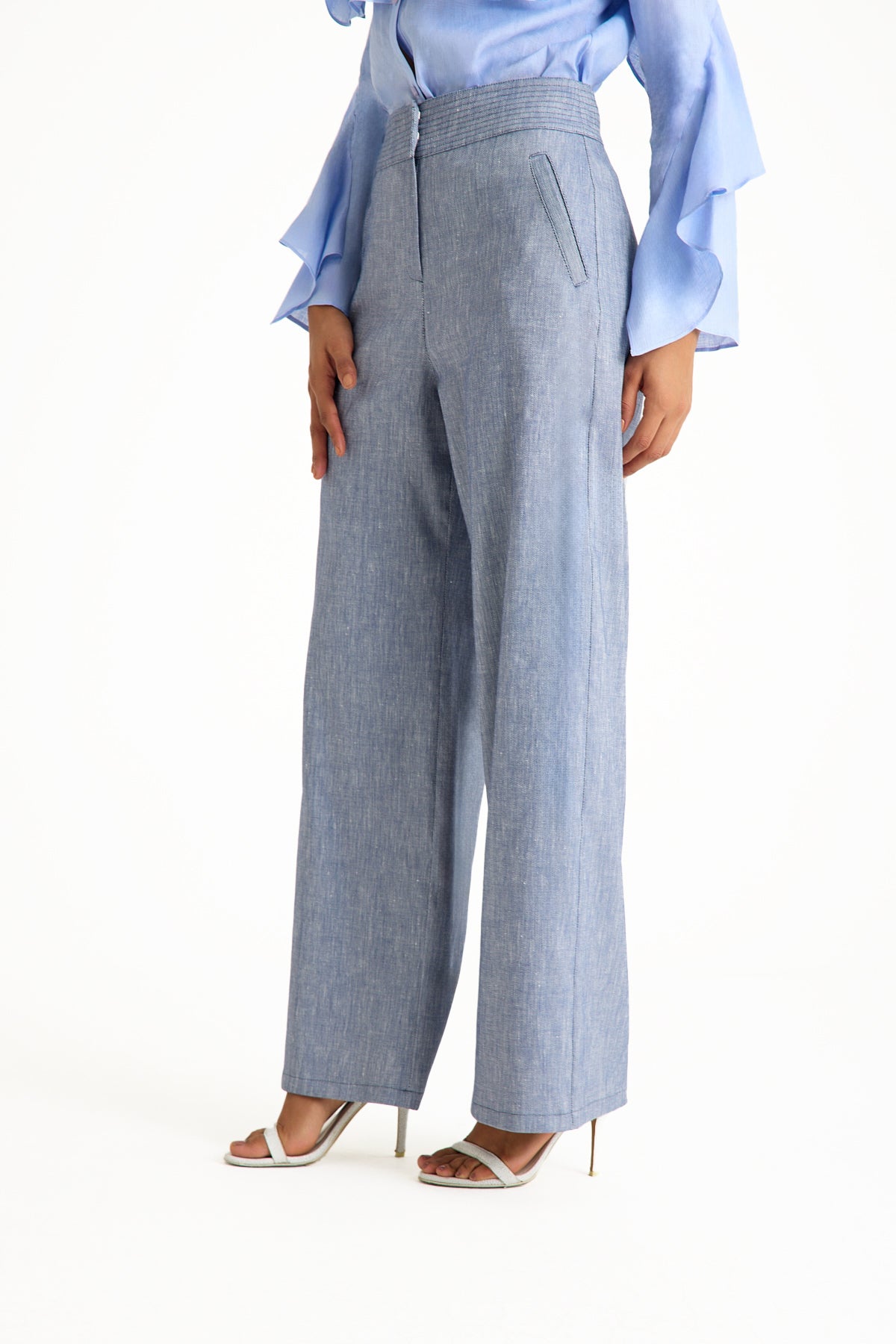 Light Blue High-Waisted Women's Trousers