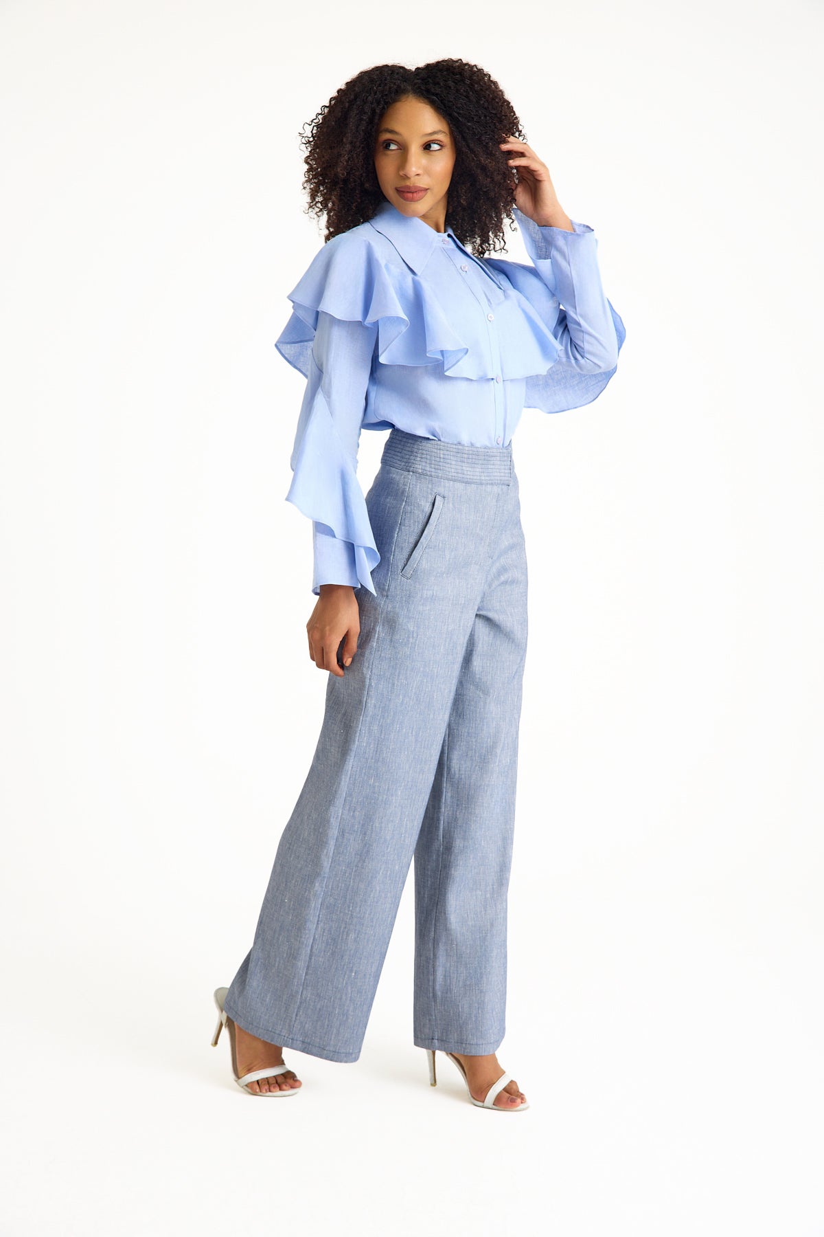 Light Blue High-Waisted Women's Trousers