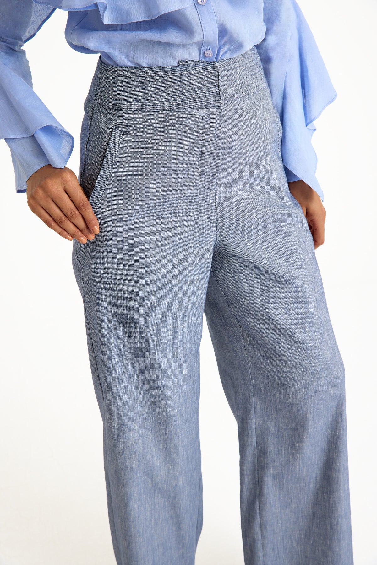 Light Blue High-Waisted Women's Trousers