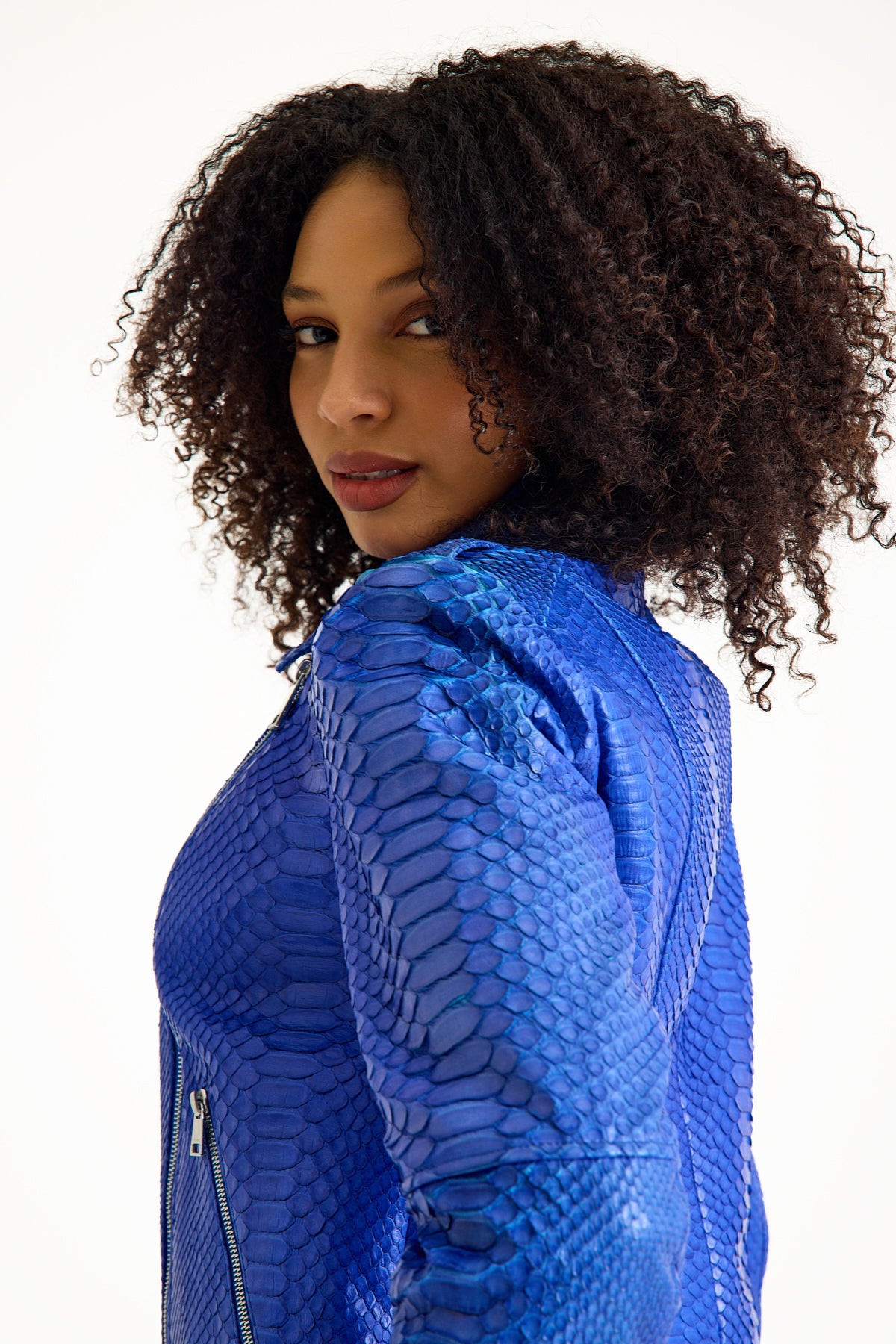 Blue Python Leather Women's Jacket