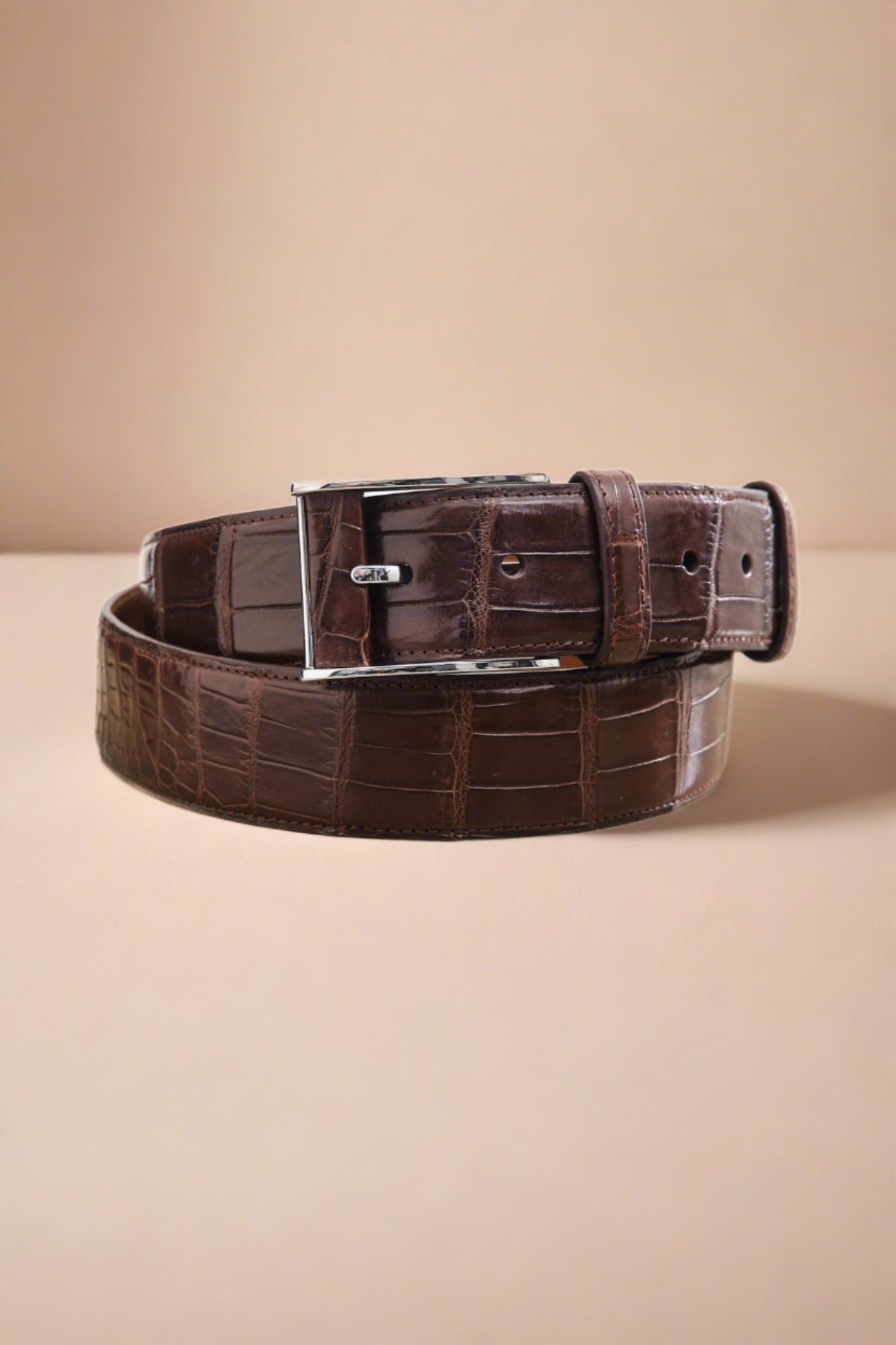 Cognac Color Crocodile Leather belt