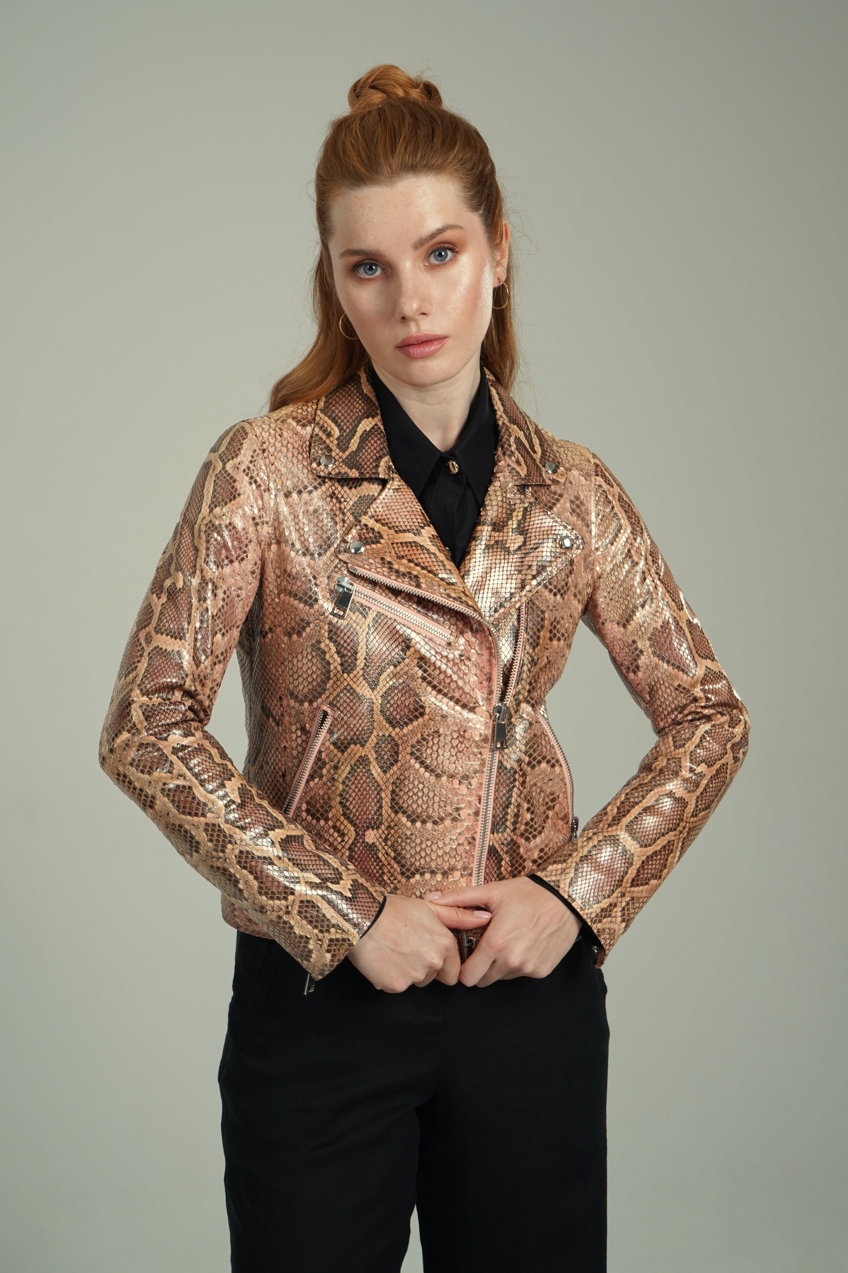 Salmon Gold Python Leather Jacket