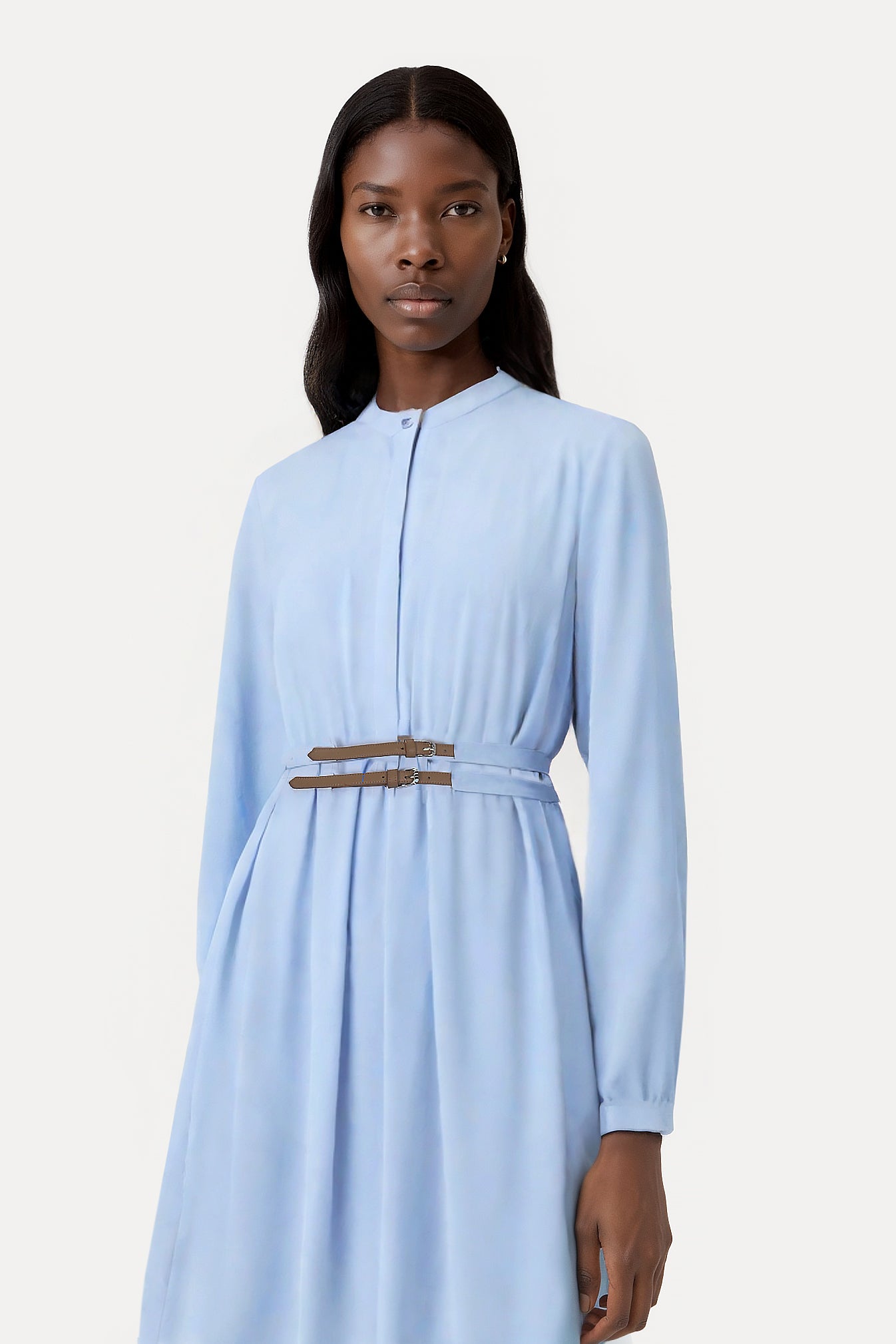 Baby Blue Belted Long Dress