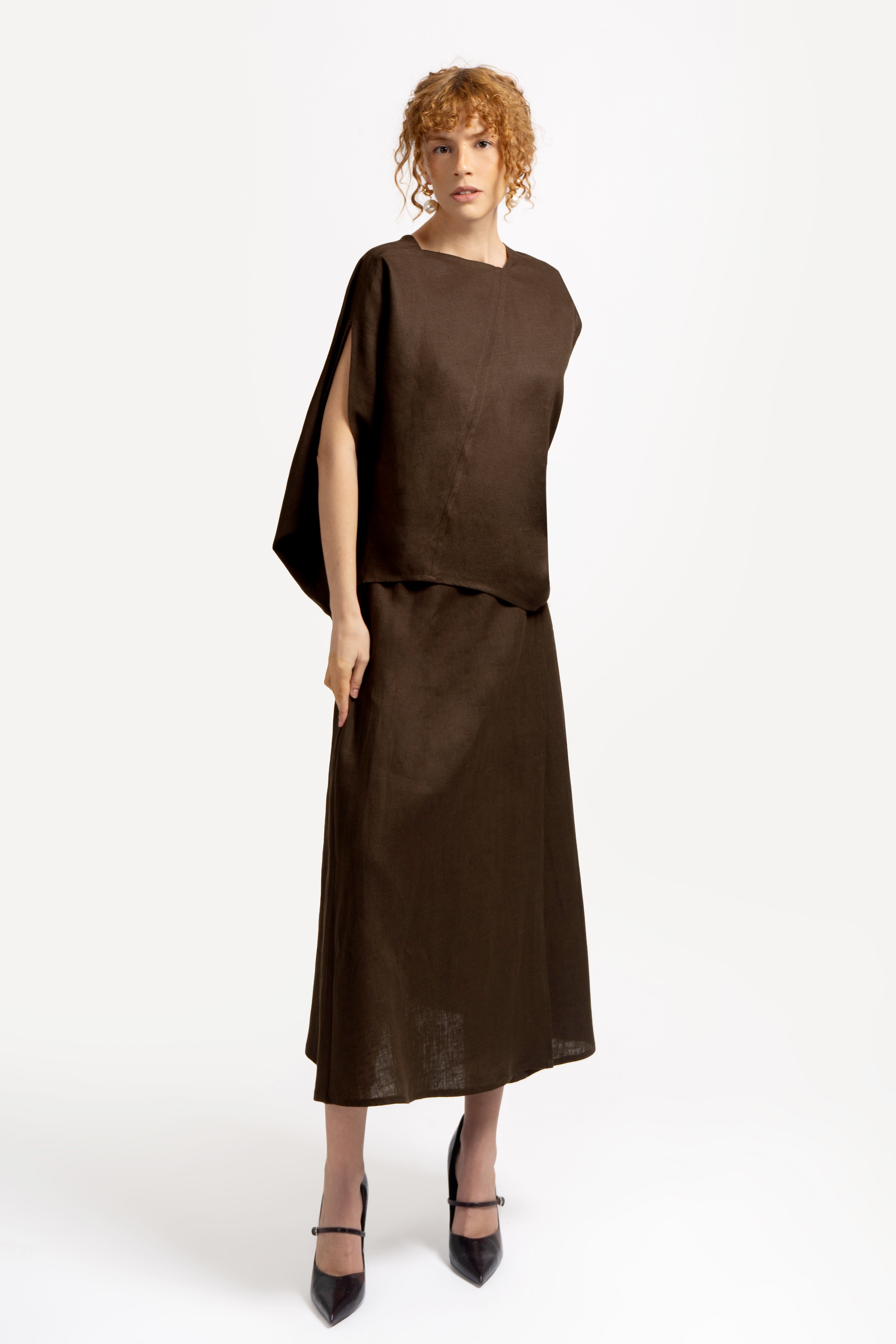 Umber Wrap Linen Skirt