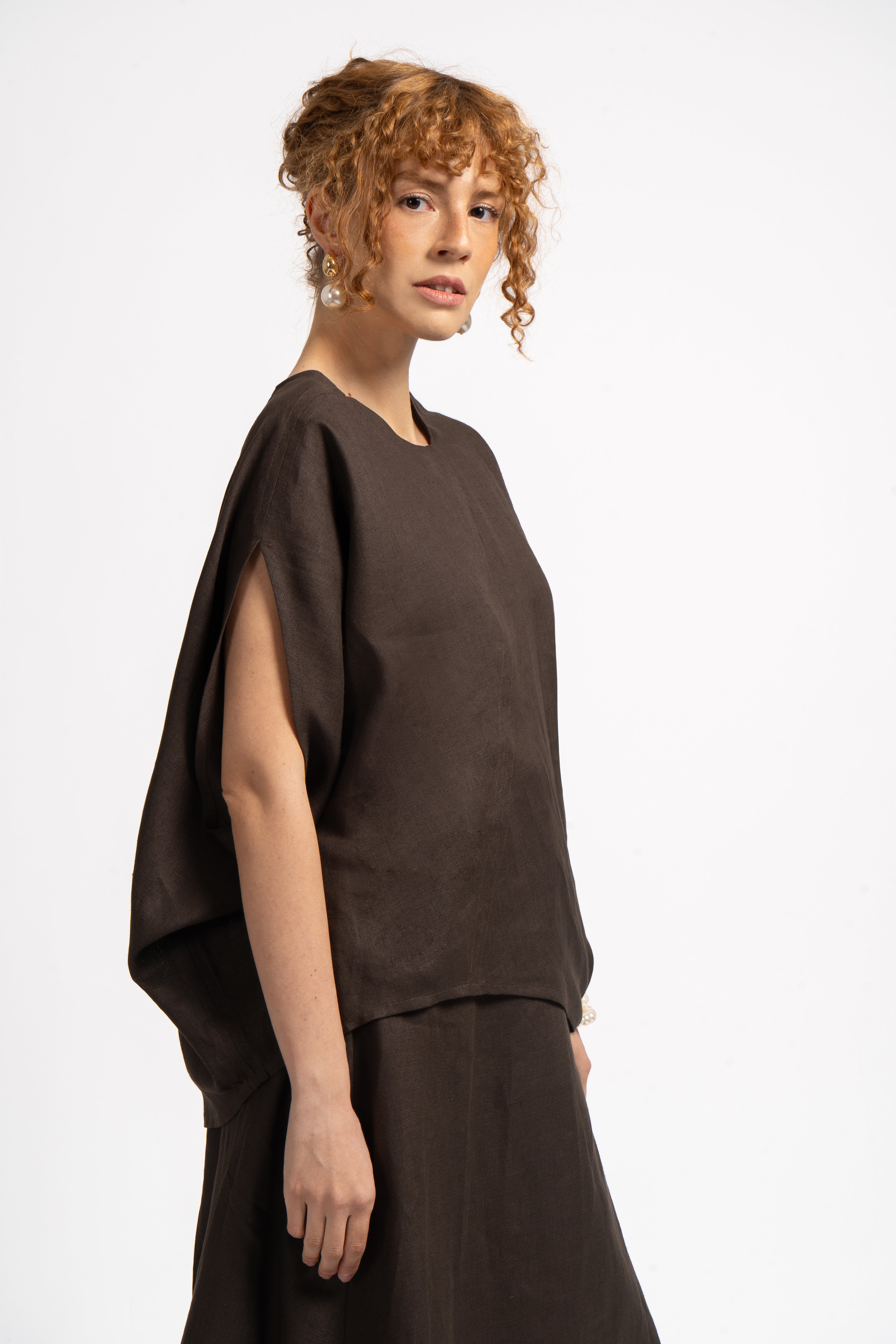 Umber Drape Linen Blouse