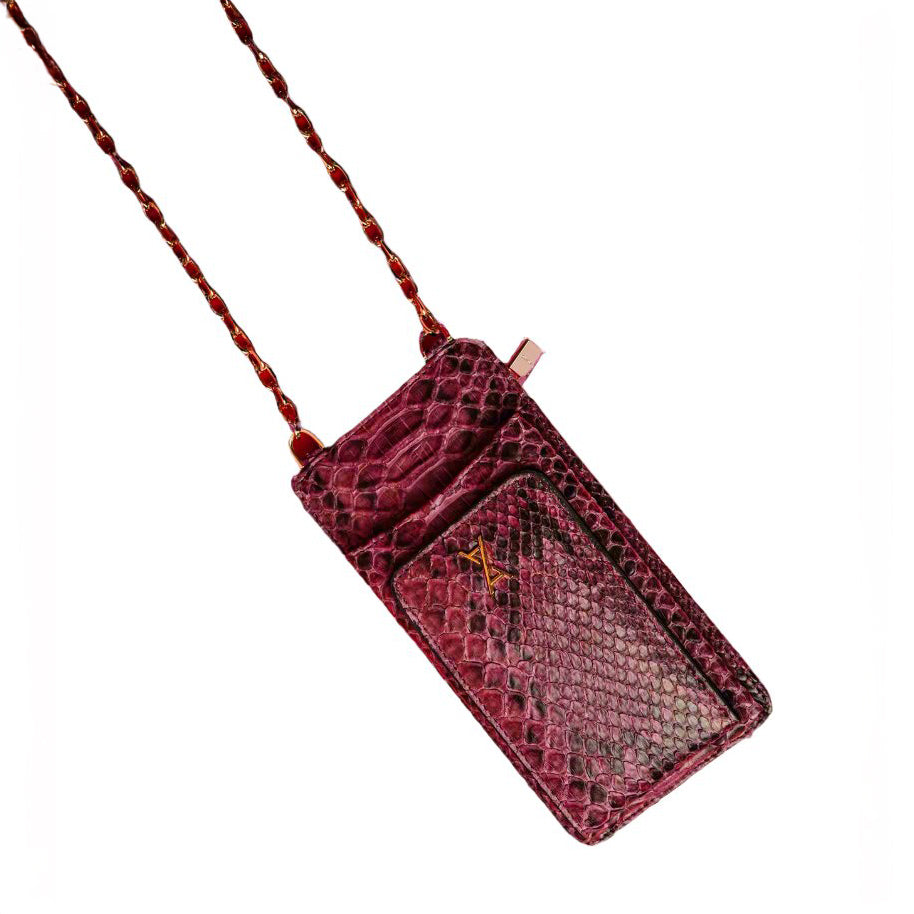 Burgundy Python Leather Phone Bag