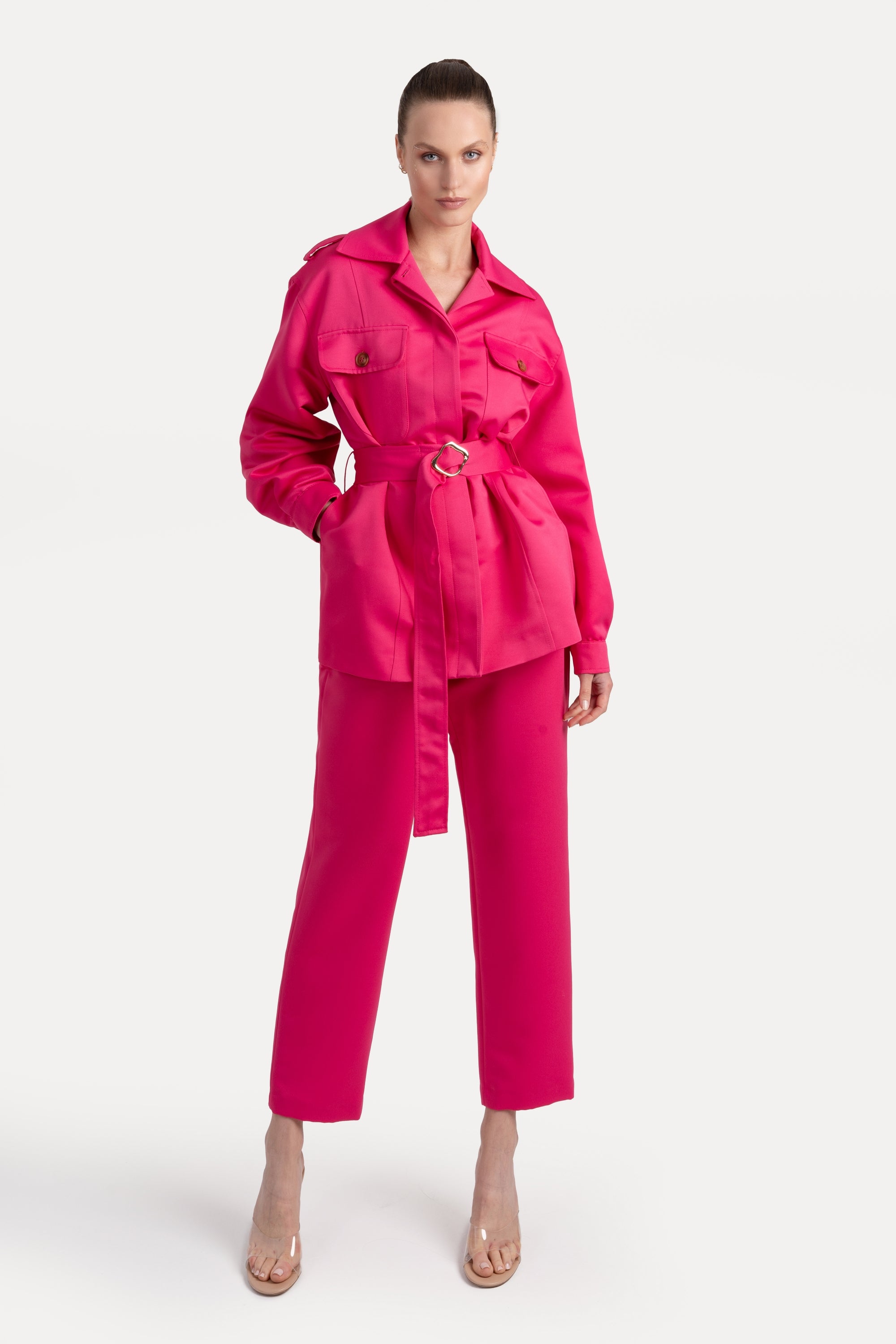 Fuchsia Belted Utility Jacket