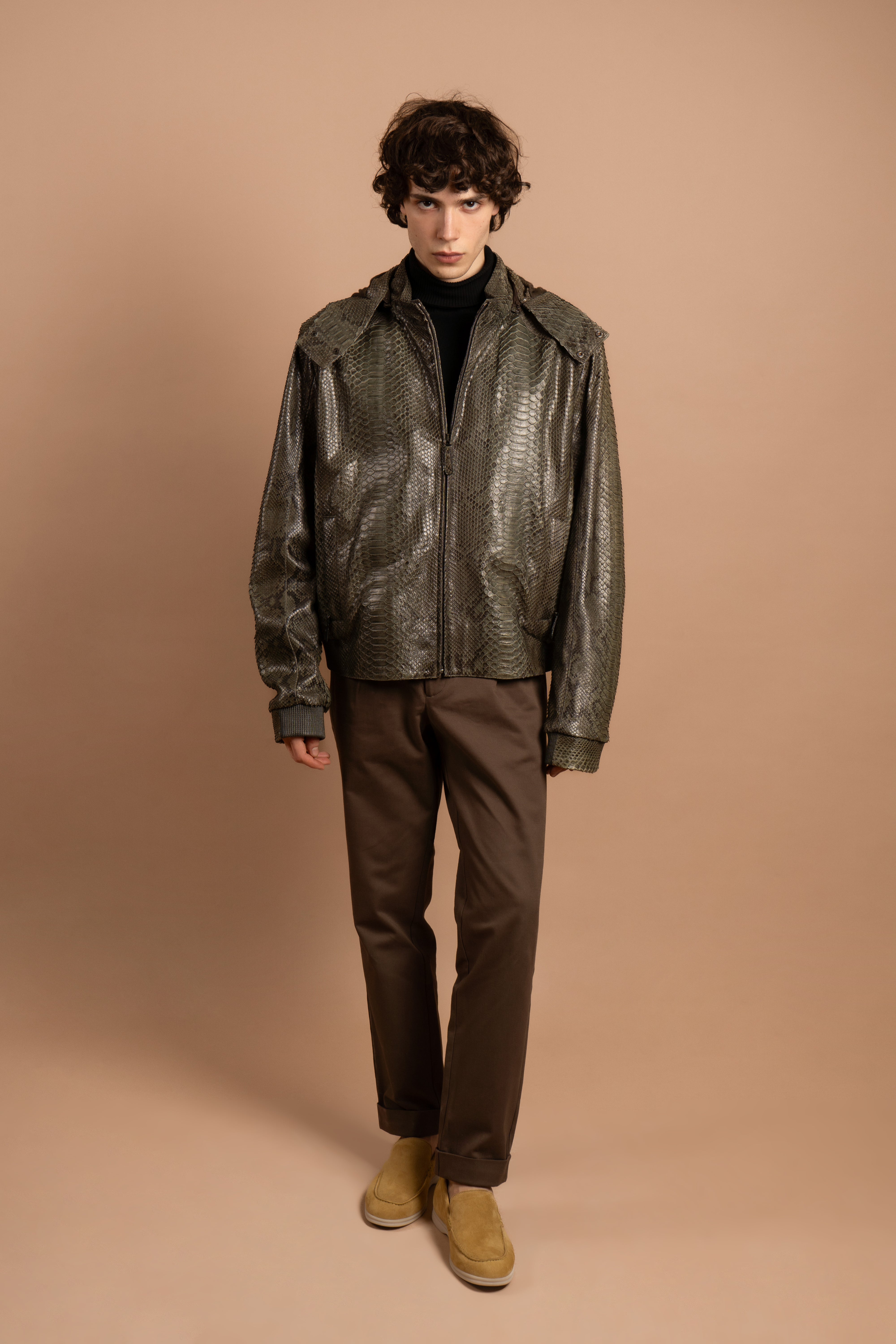 Mud Grey Python Leather Jacket