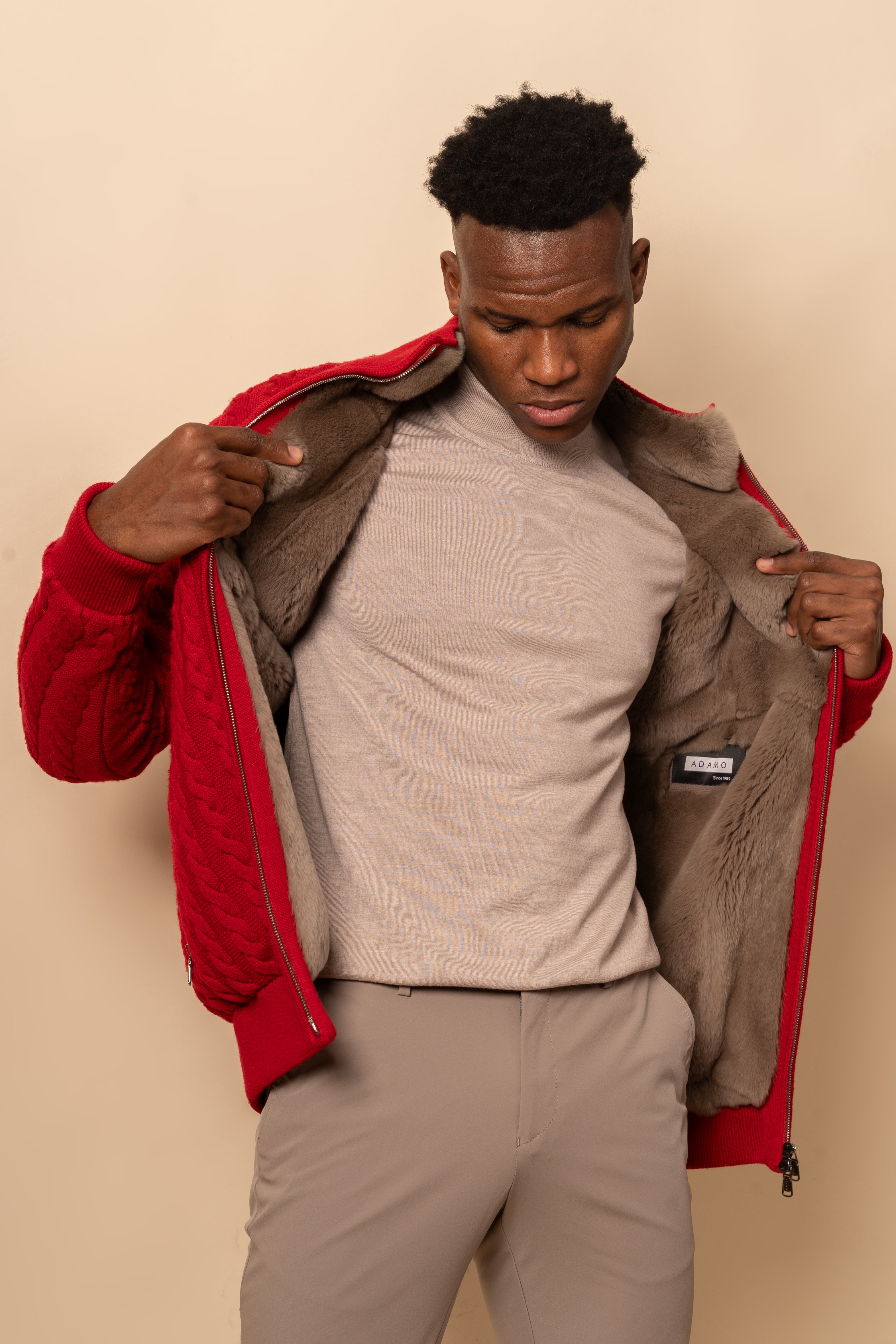 Mens fur hot sale lined cardigan