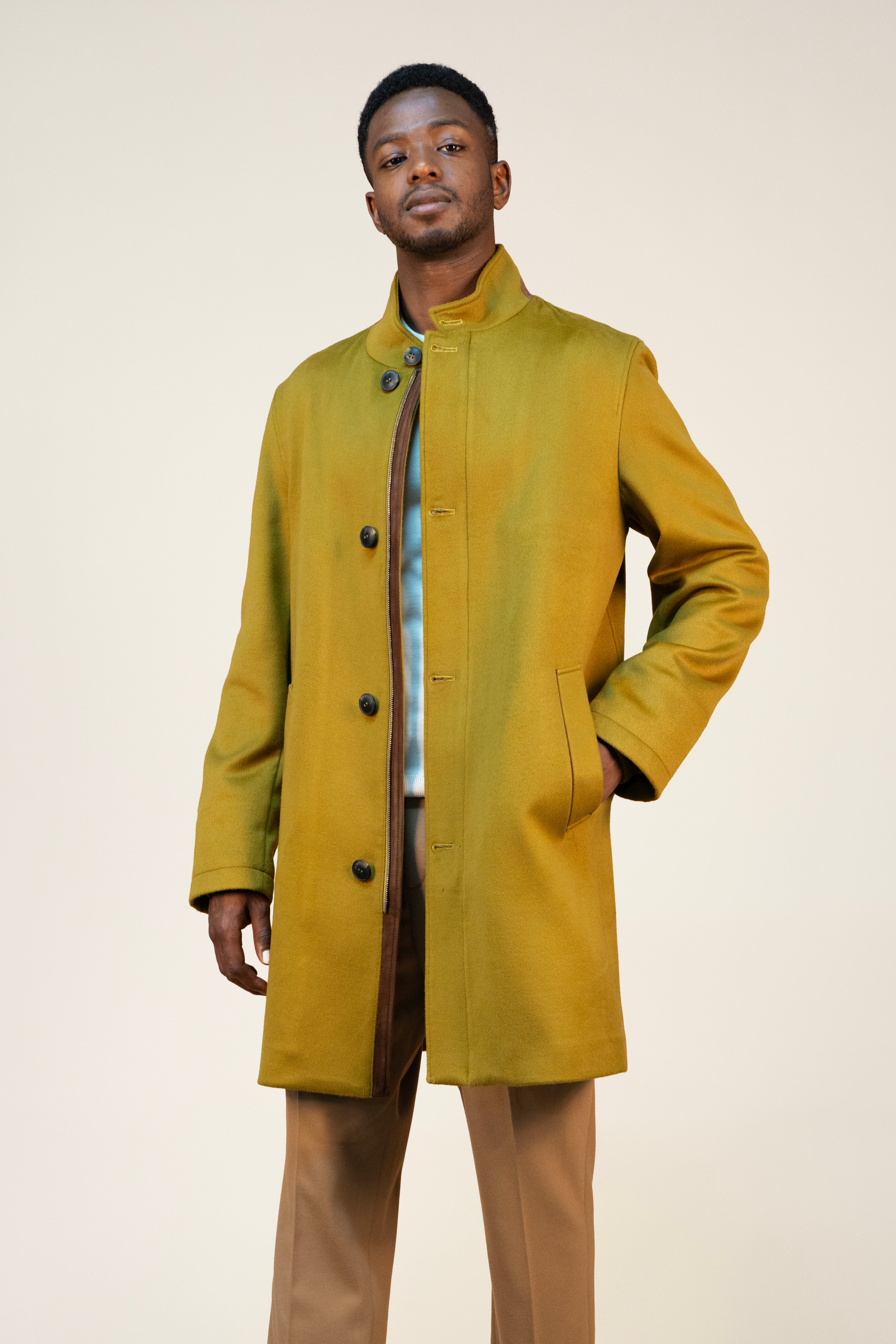 Oil Green Wool Overcoat