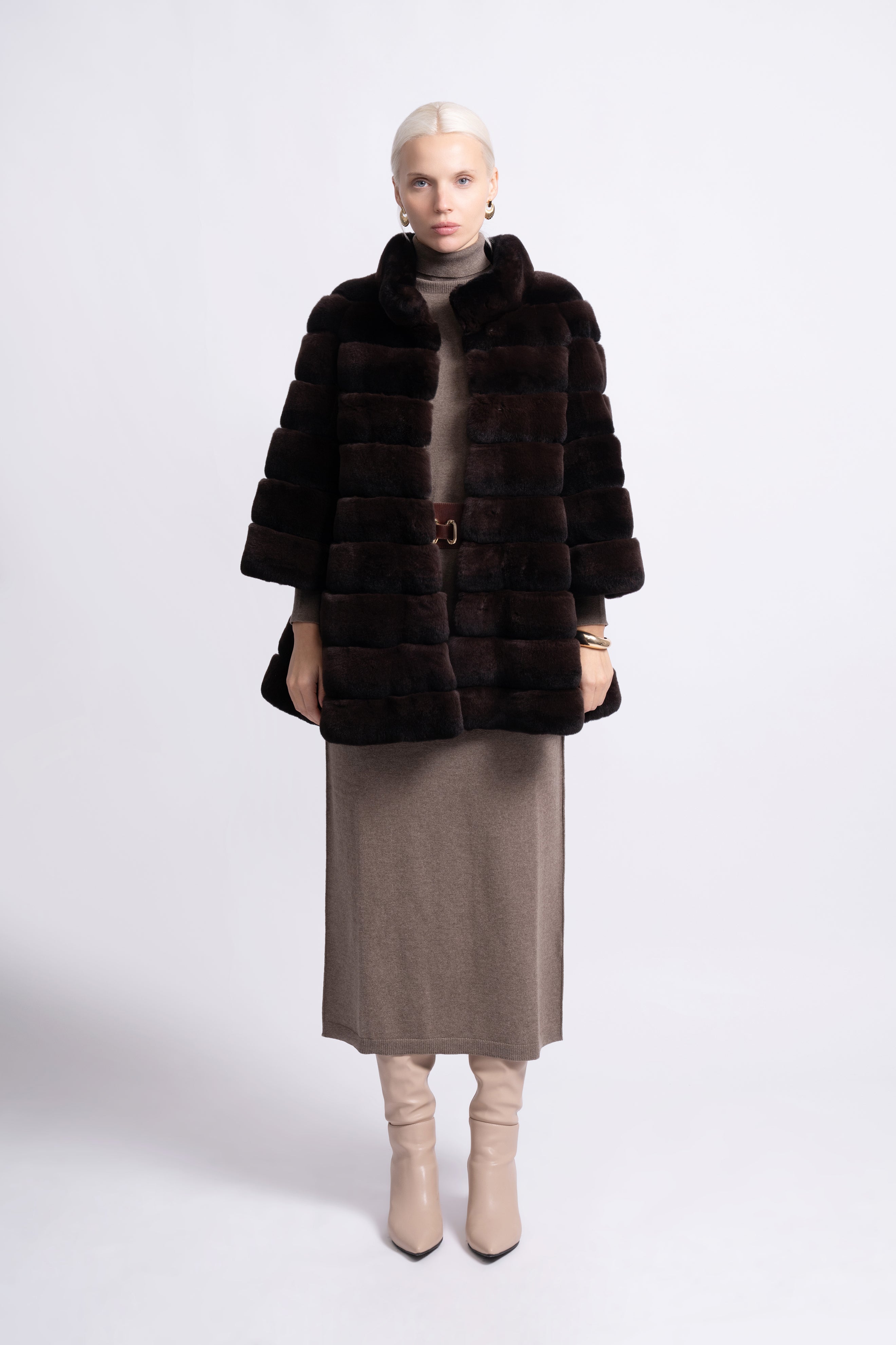 Espresso Brown Rex Fur Jacket