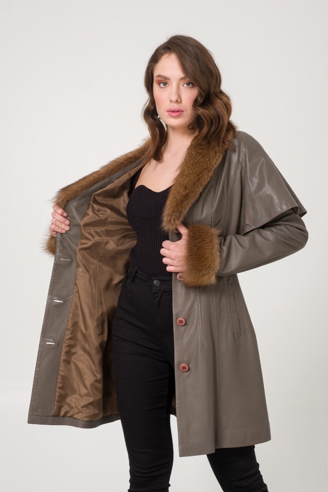 Anthracite Leather Coat - ADAMO