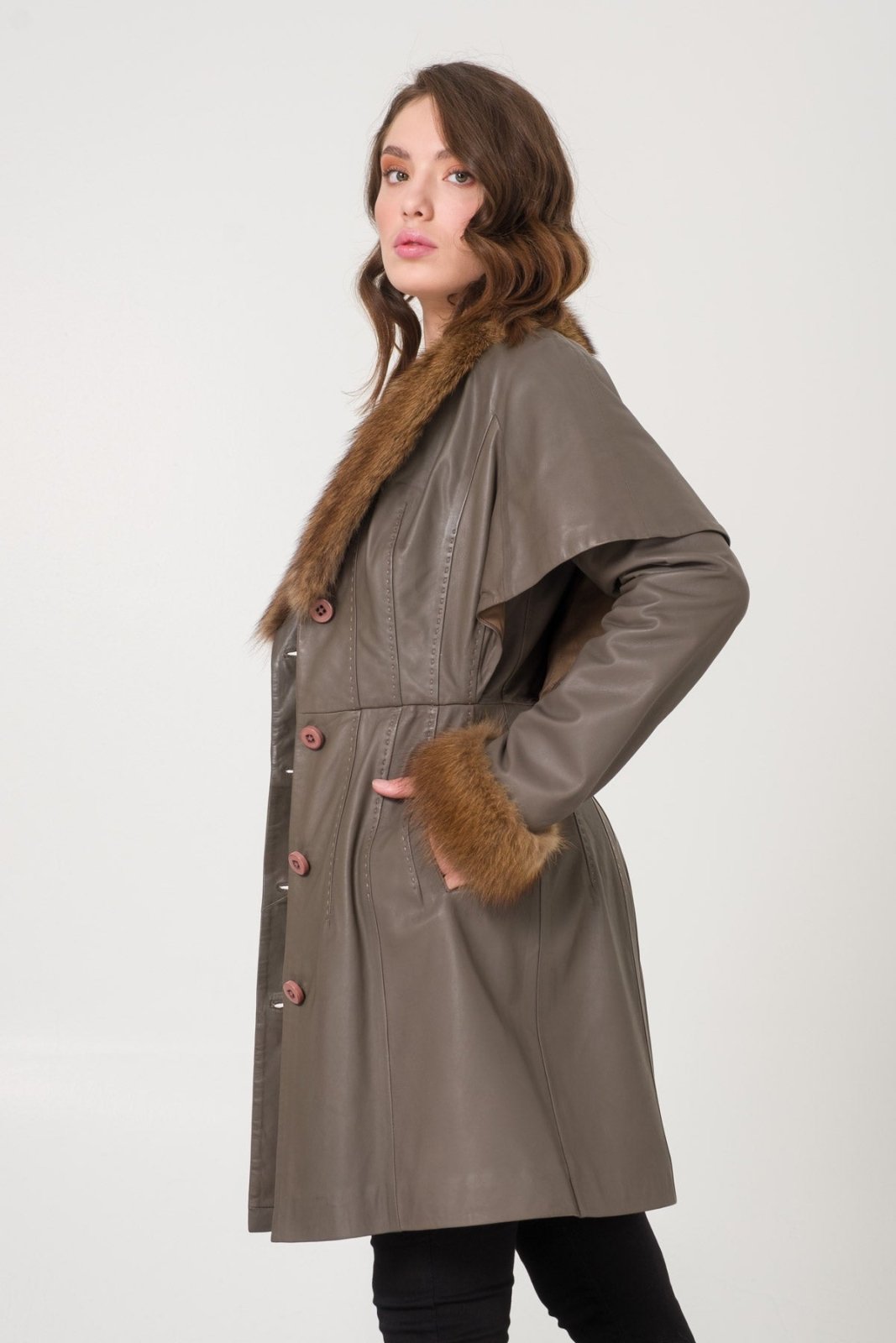 Anthracite Leather Coat - ADAMO