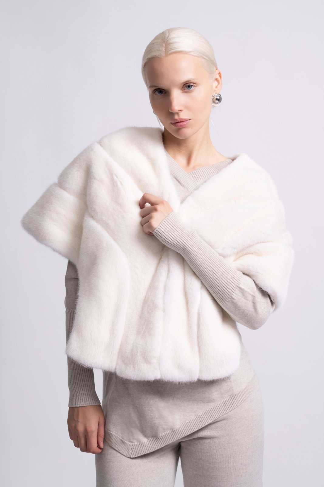 Arctic Whisper White Mink Cape - ADAMO