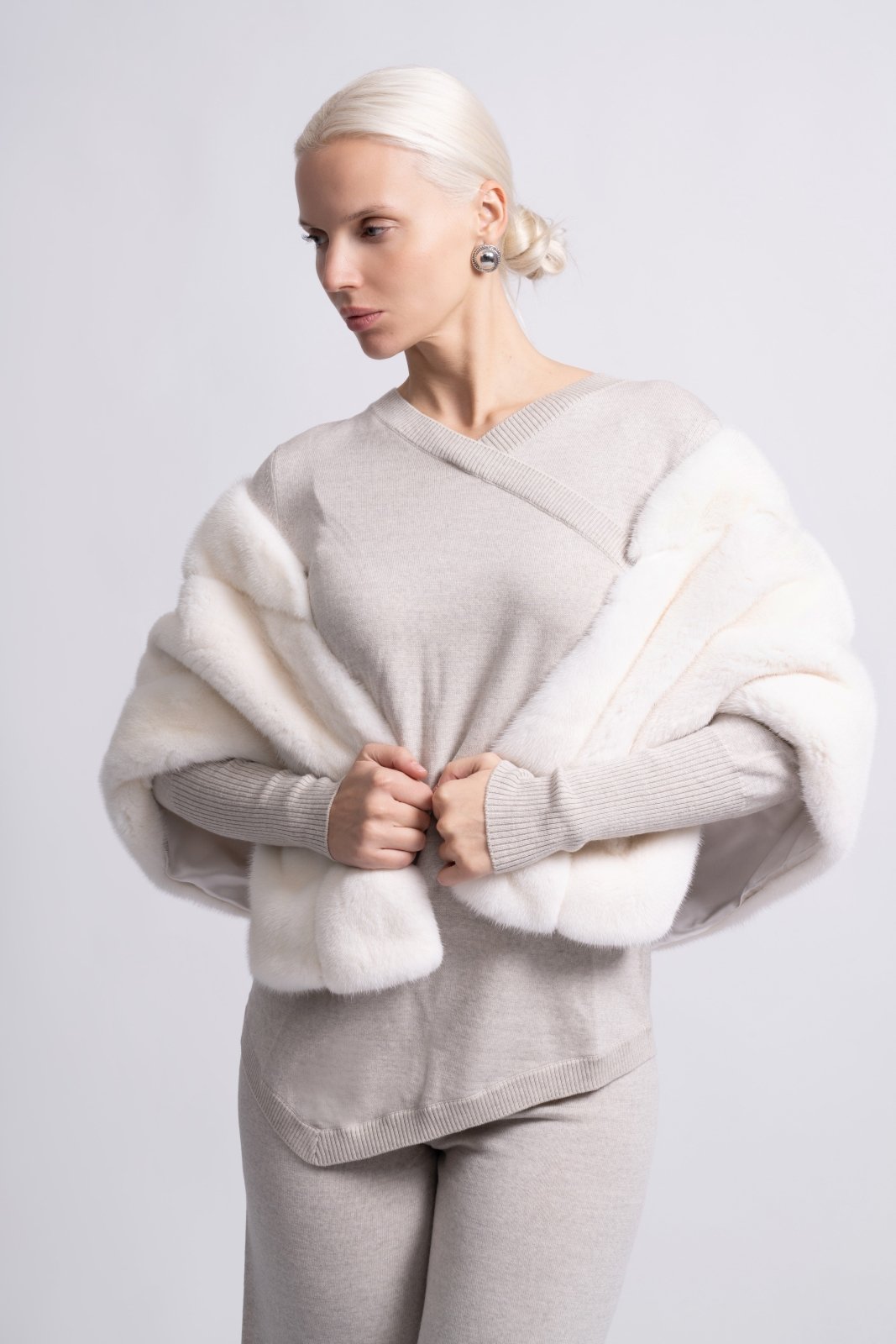 Arctic Whisper White Mink Cape - ADAMO