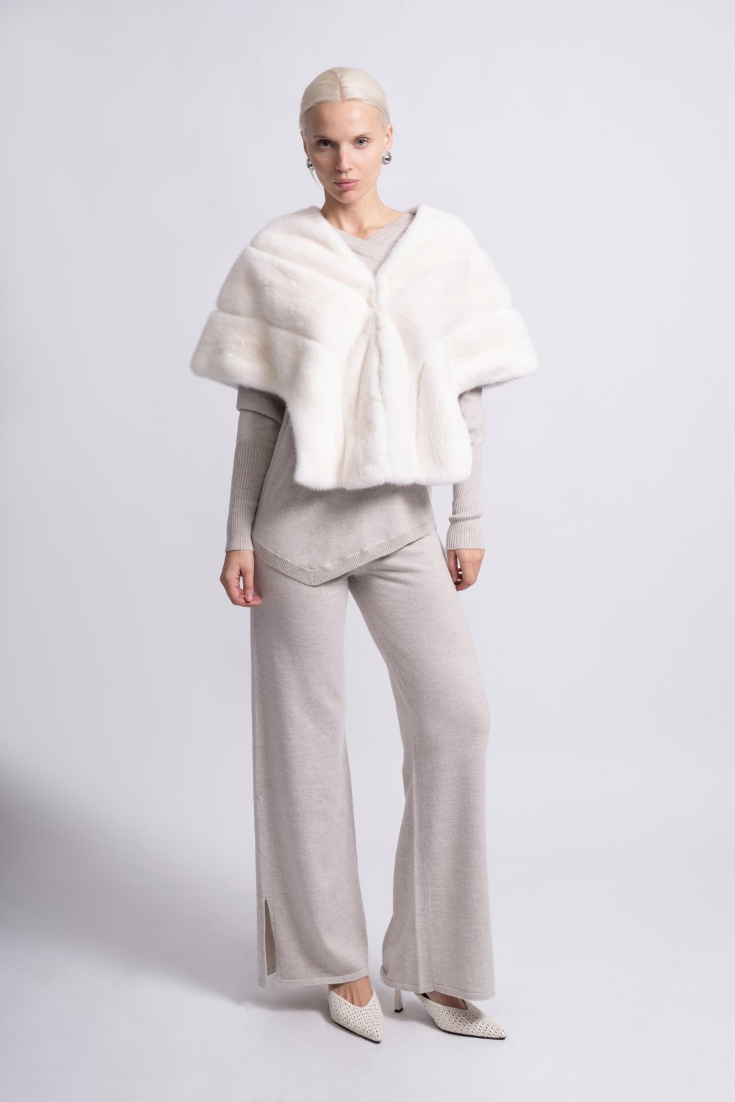 Arctic Whisper White Mink Cape - ADAMO