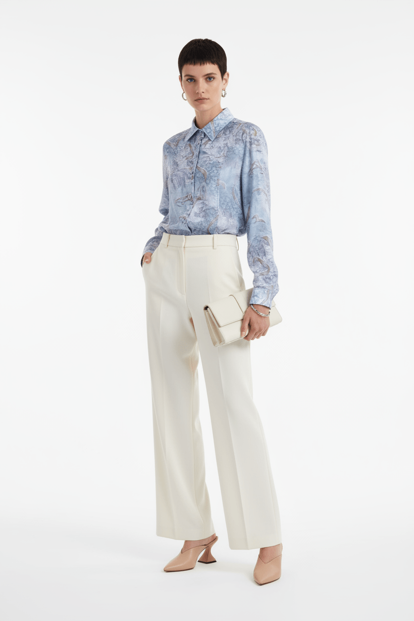 Azure Printed Silk Blouse - ADAMO