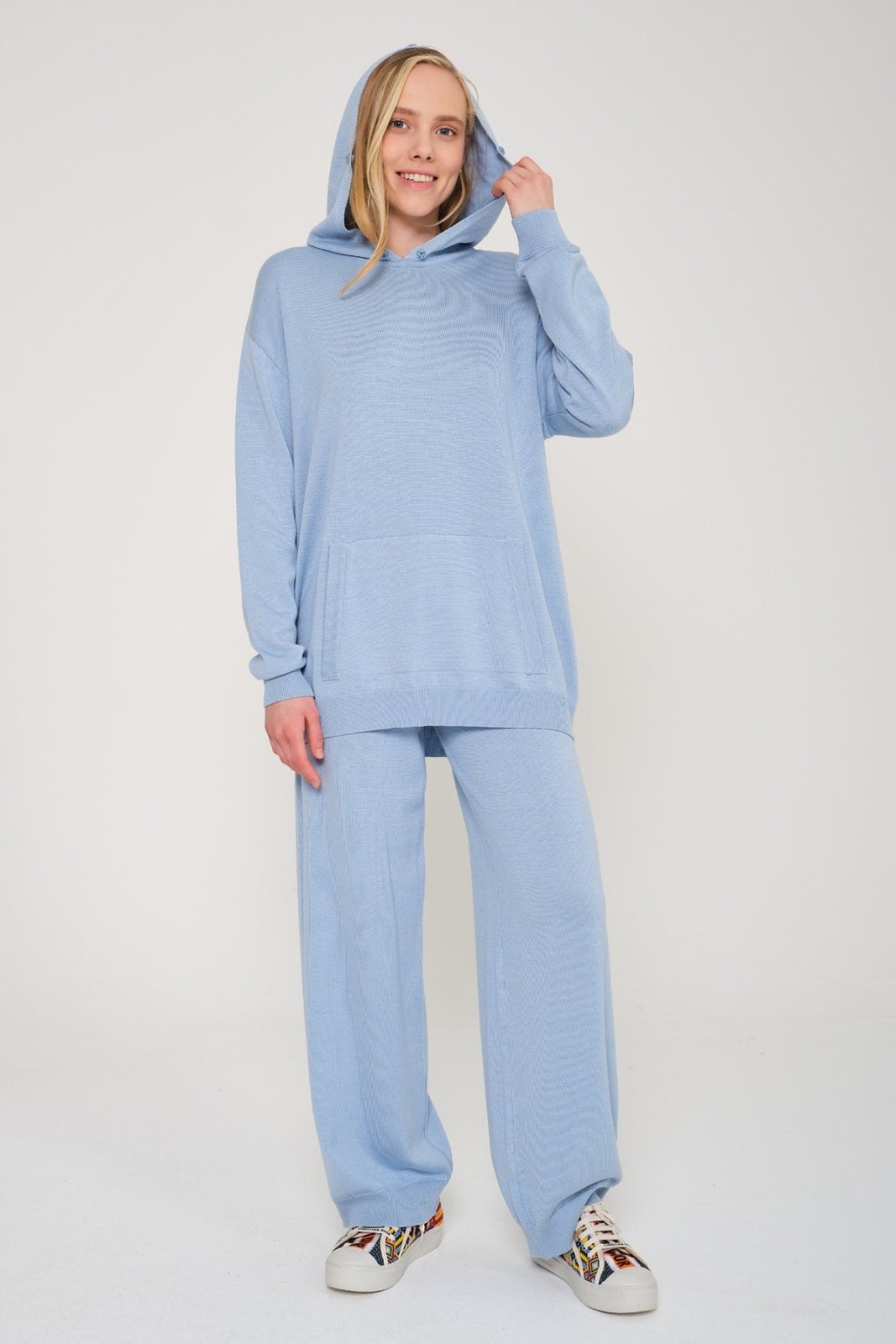 Baby Blue Chinchilla Fur Lined Hoodie & Pants Set - ADAMO