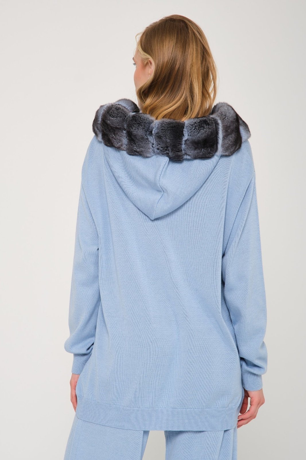 Baby Blue Chinchilla Fur Lined Hoodie & Pants Set - ADAMO