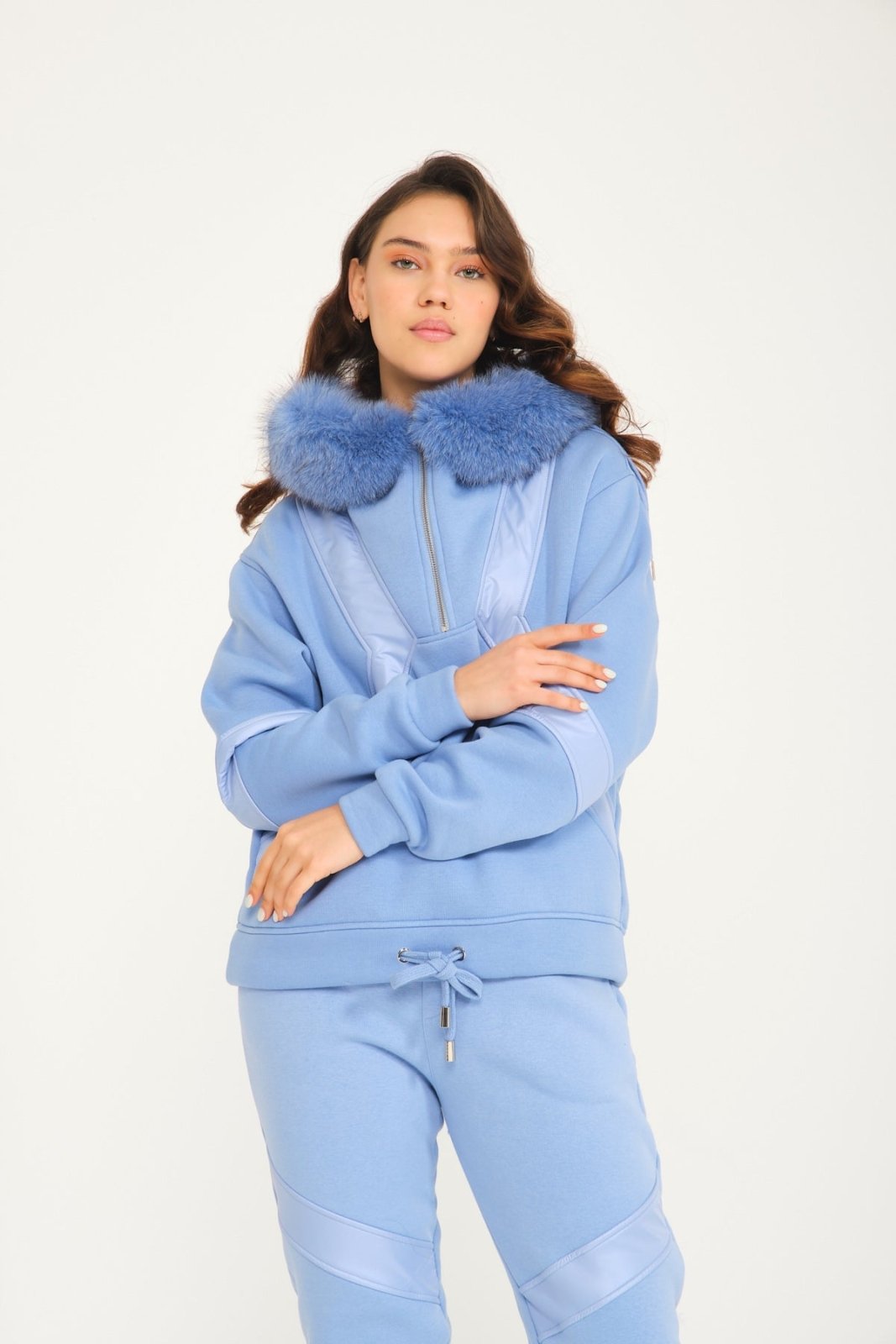 Baby Blue Fox Fur Hoodie & Jogger Set - ADAMO