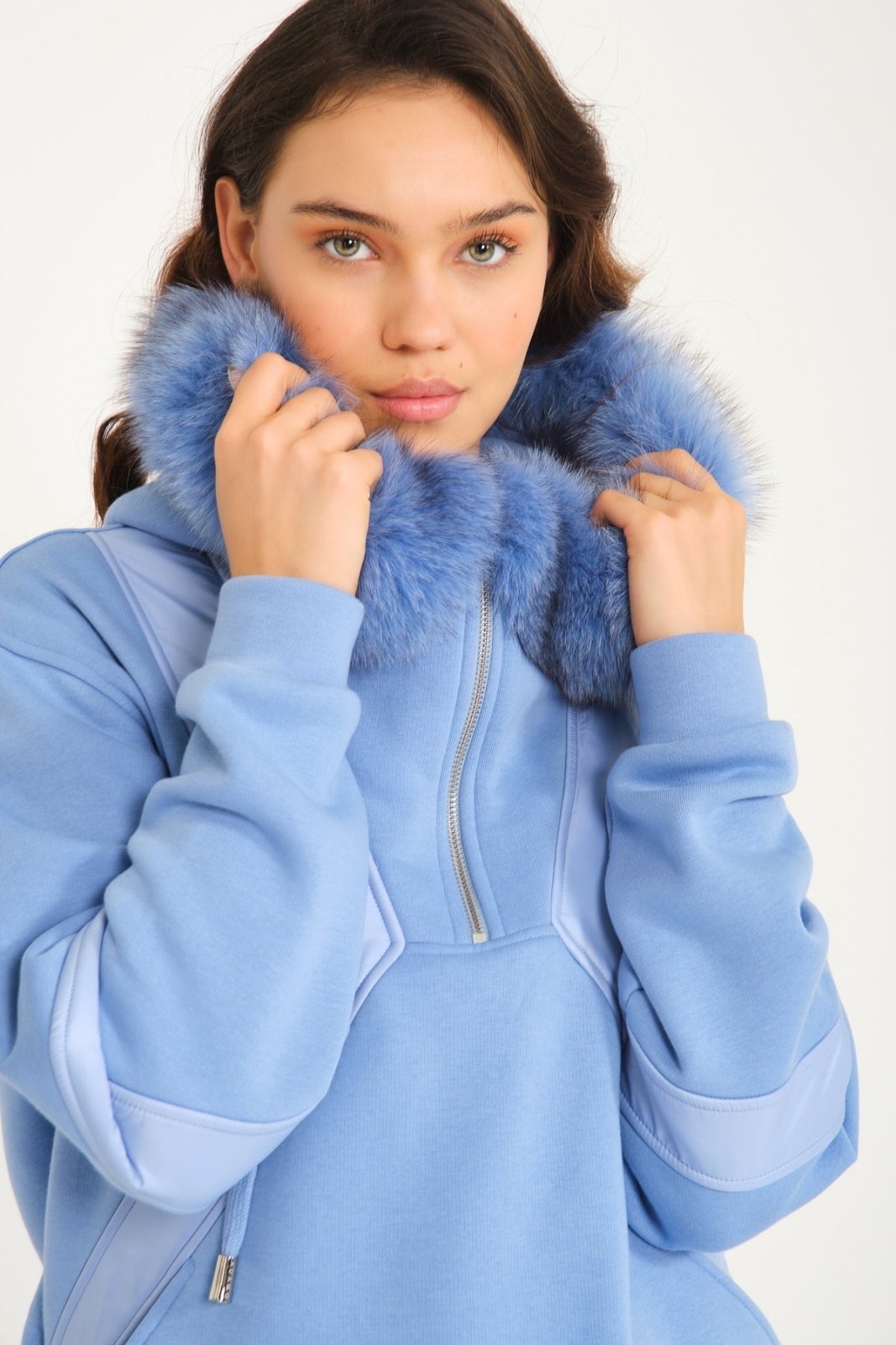 Baby Blue Fox Fur Hoodie & Jogger Set - ADAMO