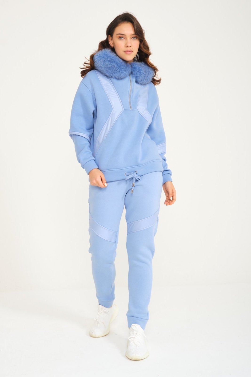 Baby Blue Fox Fur Hoodie & Jogger Set - ADAMO