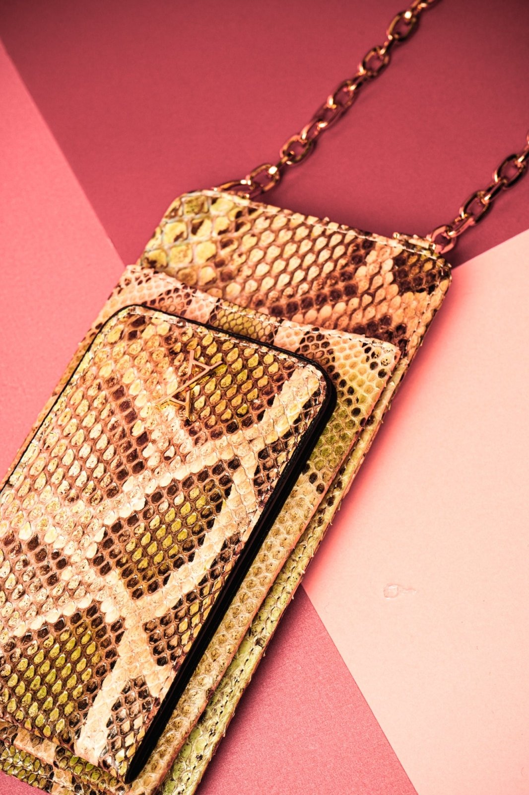 Beige & Brown Python Leather Phone Bag - ADAMO