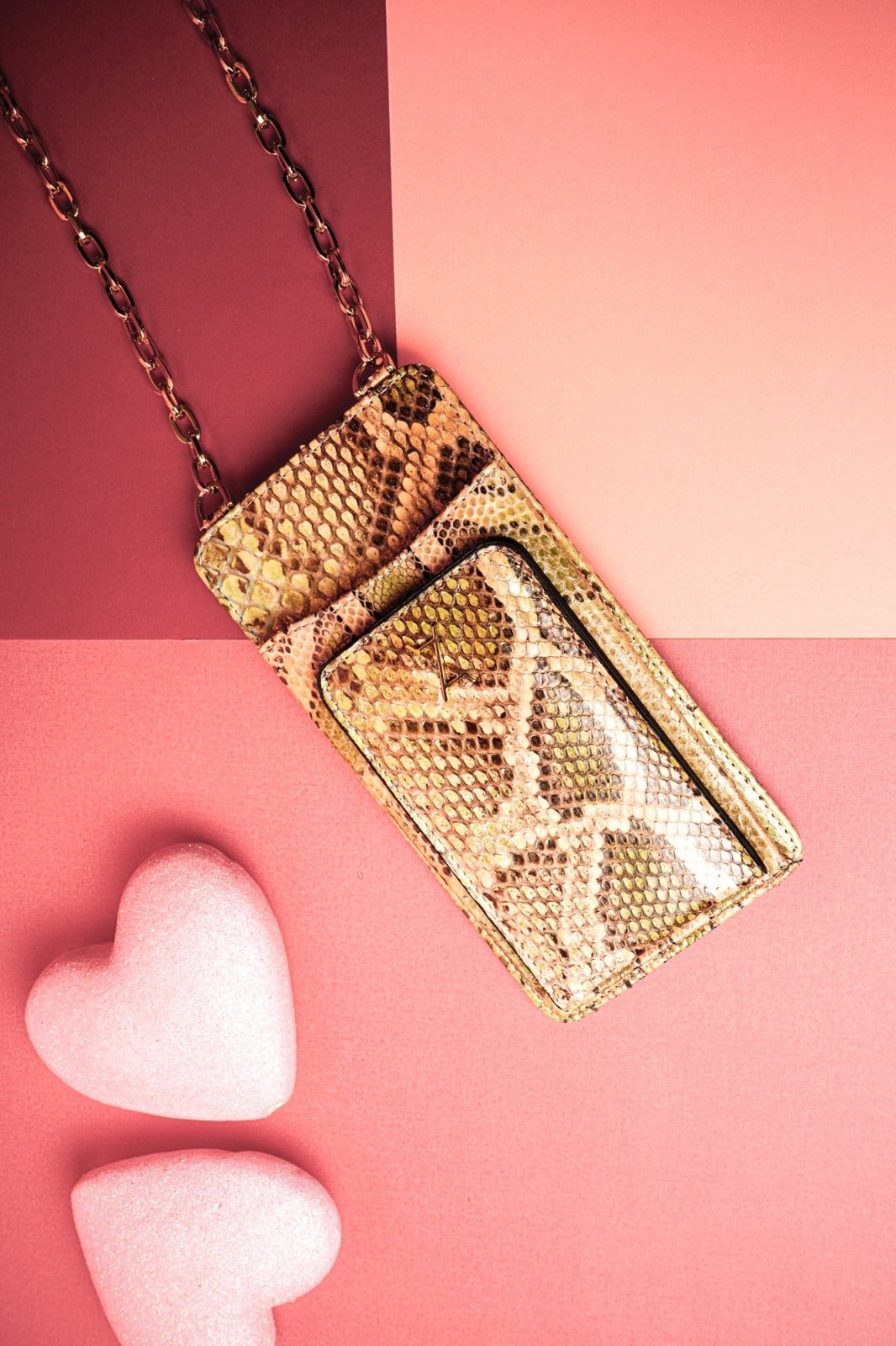 Beige & Brown Python Leather Phone Bag - ADAMO